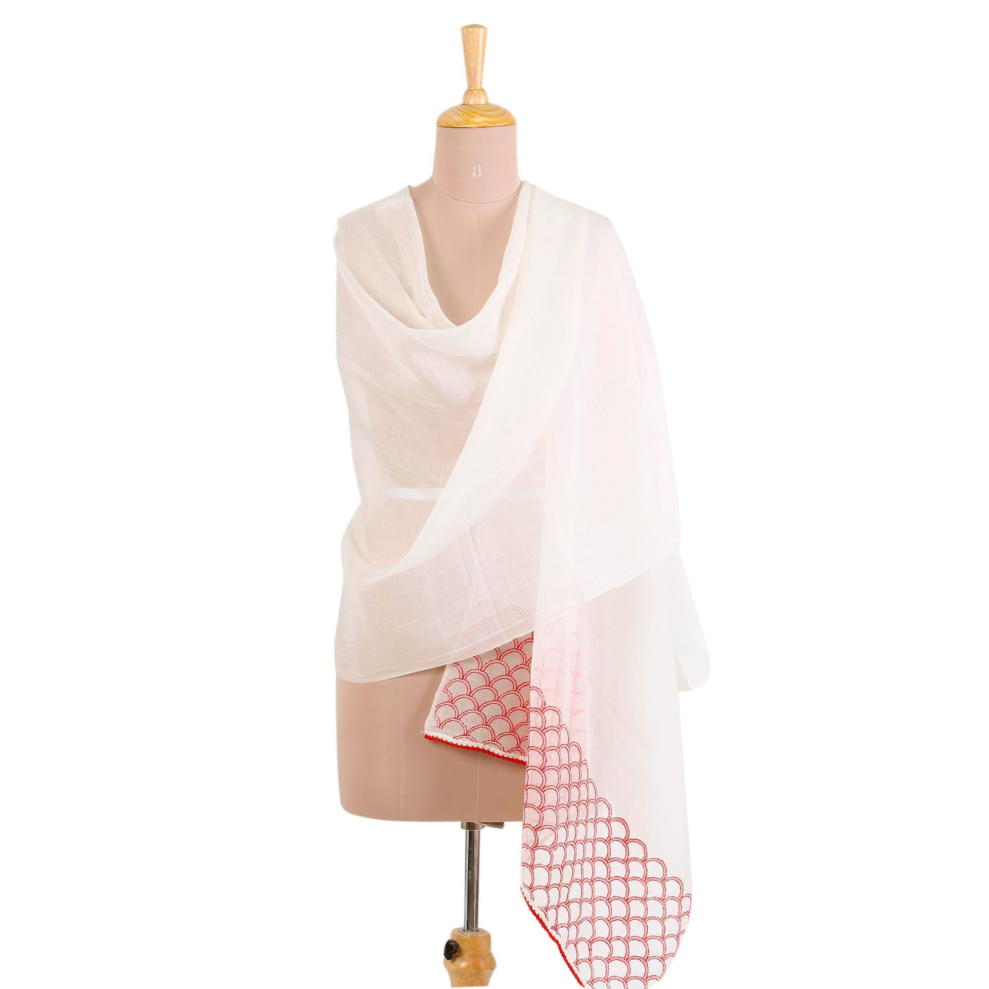 Premium Strawberry Picnic Shawl - Cotton & Silk Blend with Handcrafted Chikan Embroidery