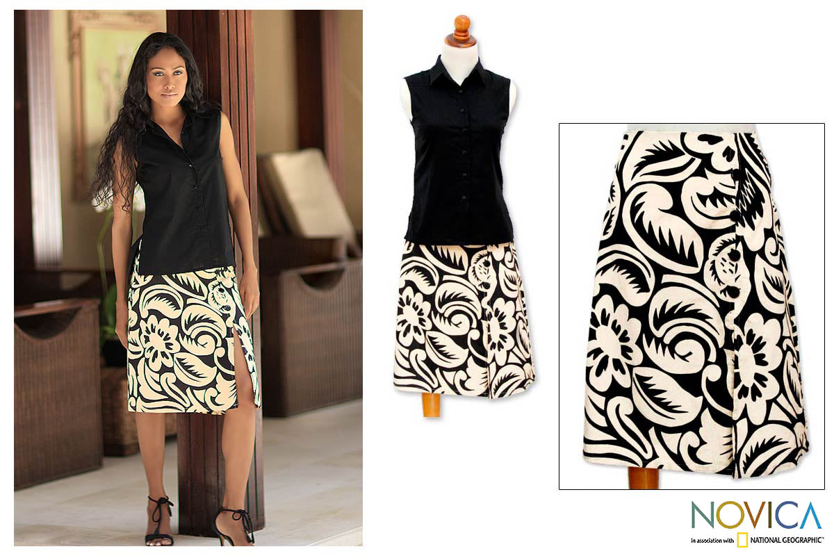 Premium Balinese Black Cotton Batik Wrap Skirt - Handmade in Indonesia