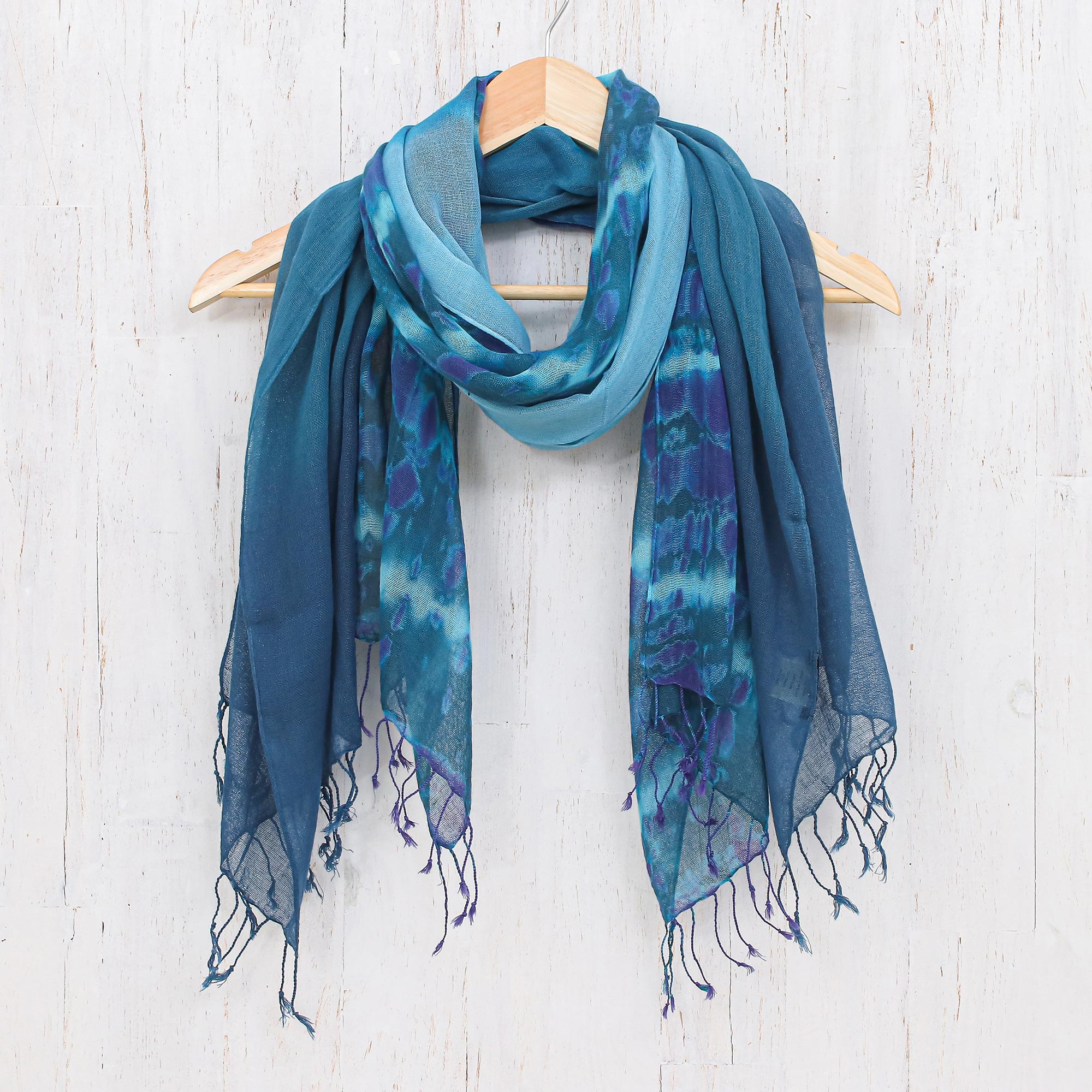 Premium Ocean Harmony Cotton Scarf Duo - Shades of Blue