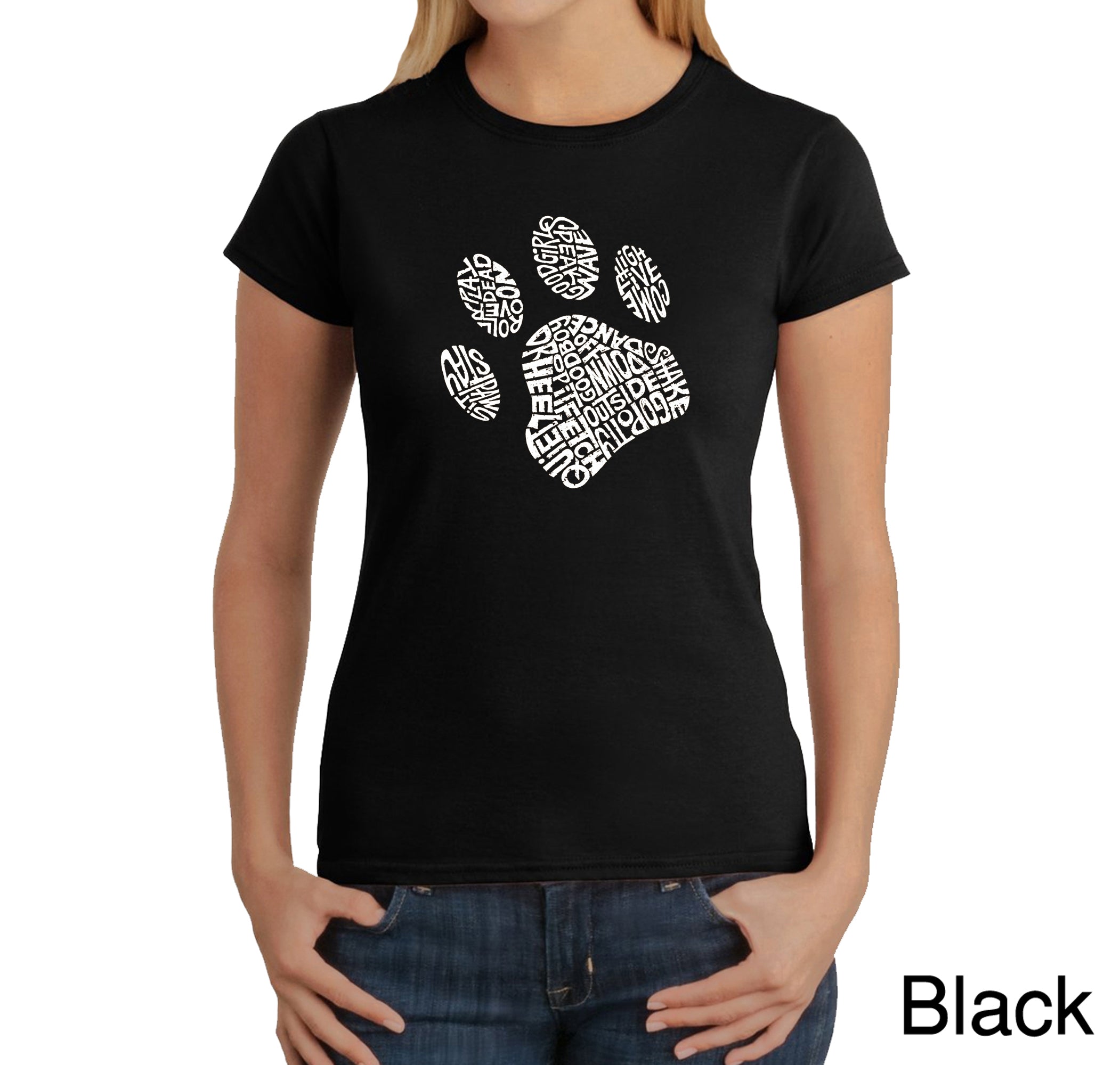 Premium Dog Lover's Word Art T-Shirt - Women's Paw Print Design