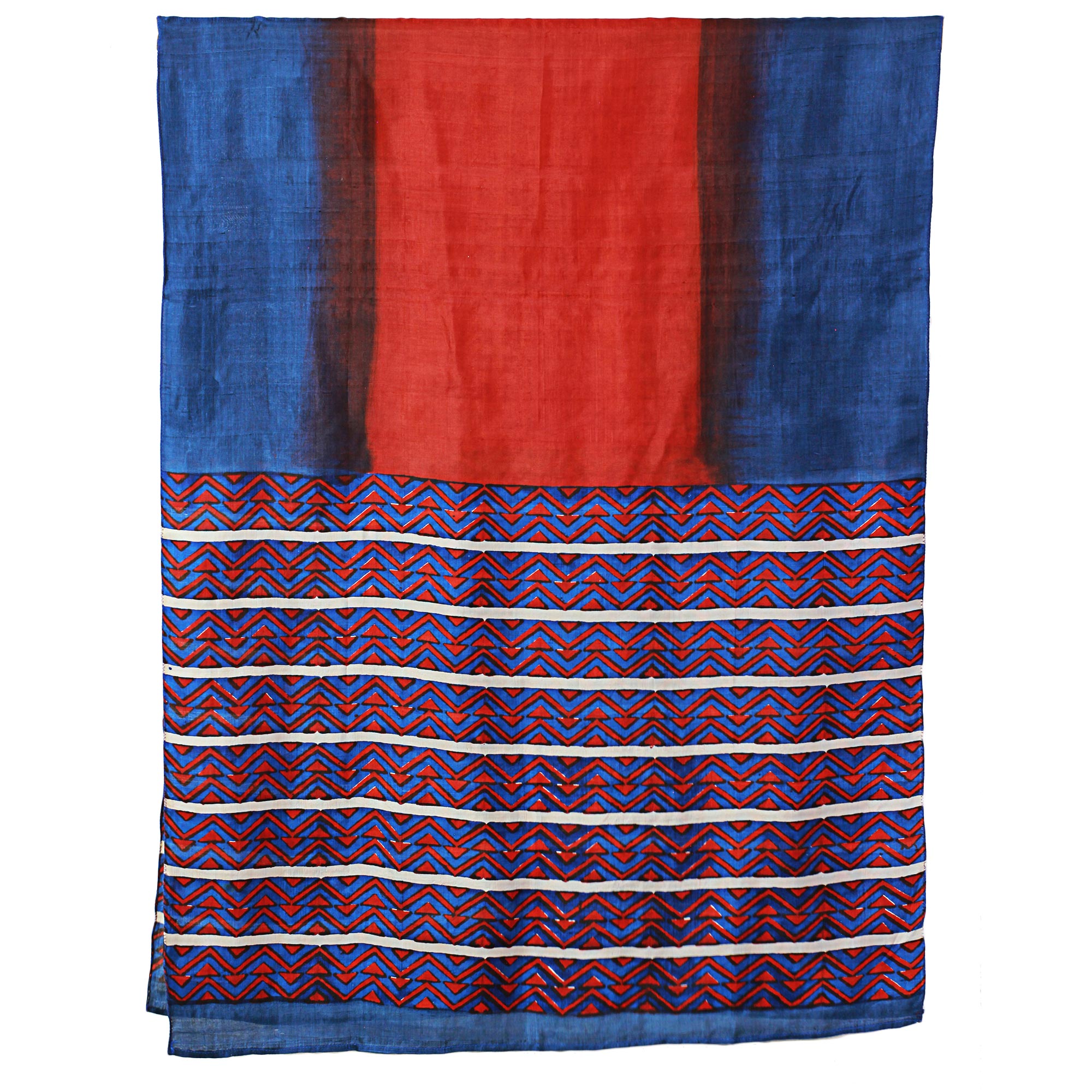 Premium Handwoven Cinnabar & Azure Silk Shawl – Geometric Design from India