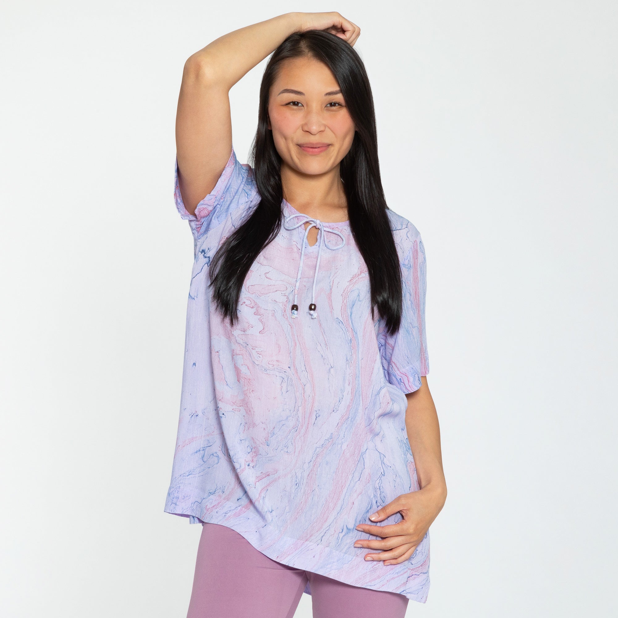 Premium Orchid Swirl Short Sleeve Tunic - Ultimate Comfort & Style