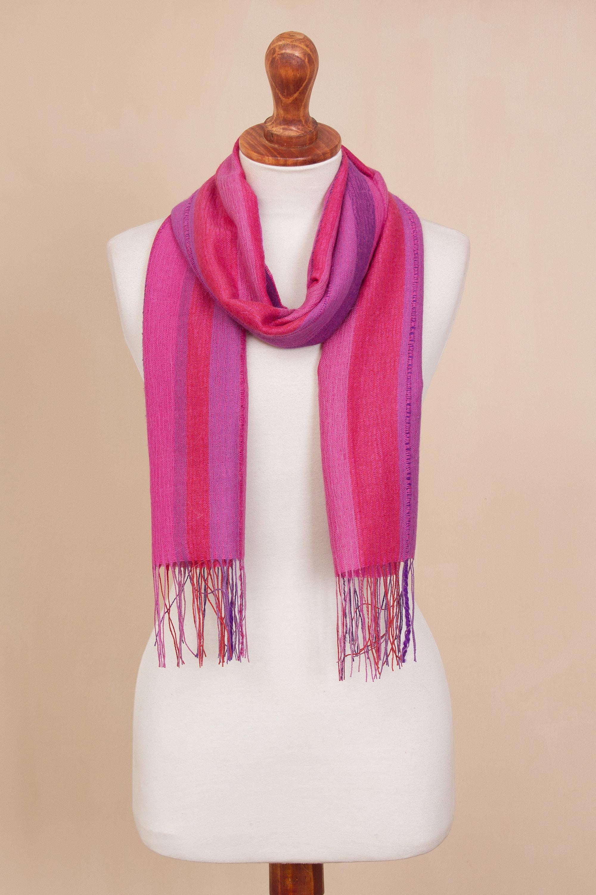 Premium Alpaca Scarf in Vibrant Pink & Purple - Handmade in Peru