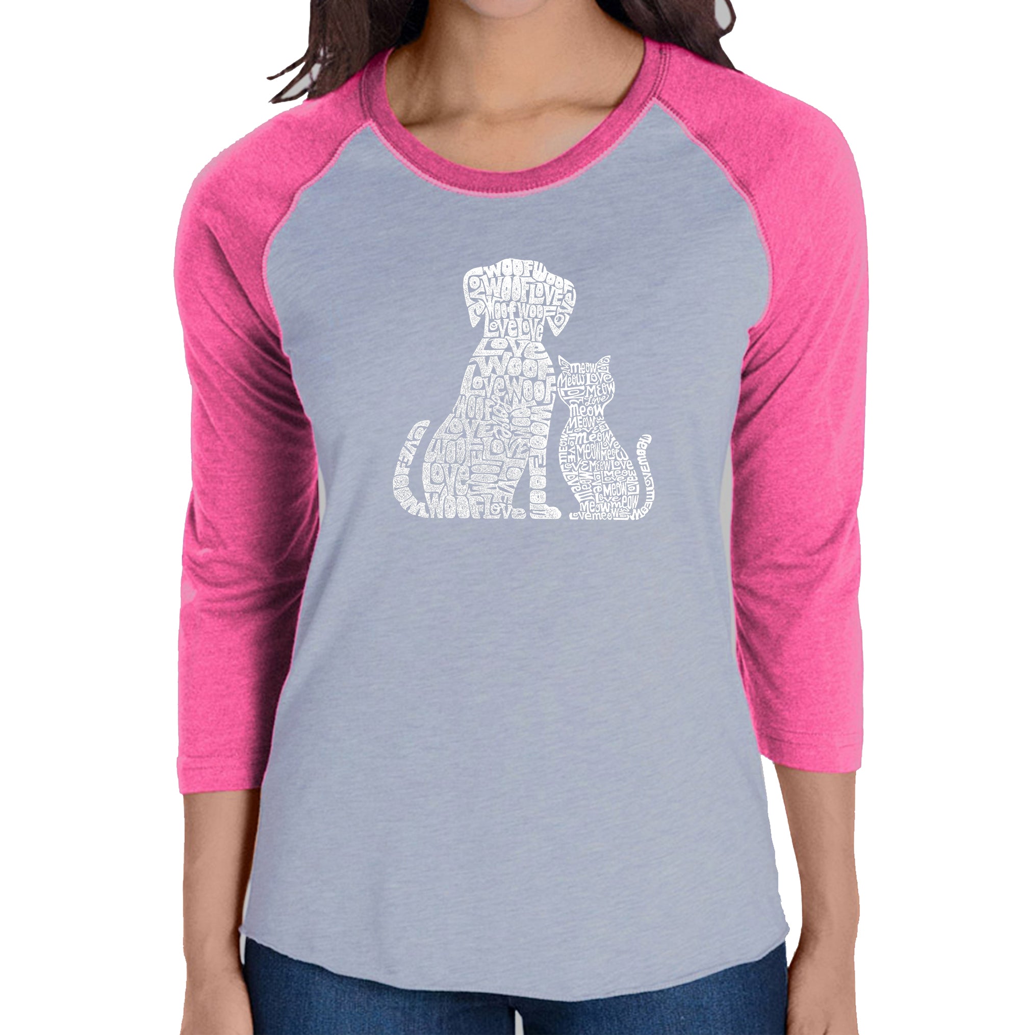 Premium Women's Raglan Baseball Tee - Dog & Cat Word Art Design