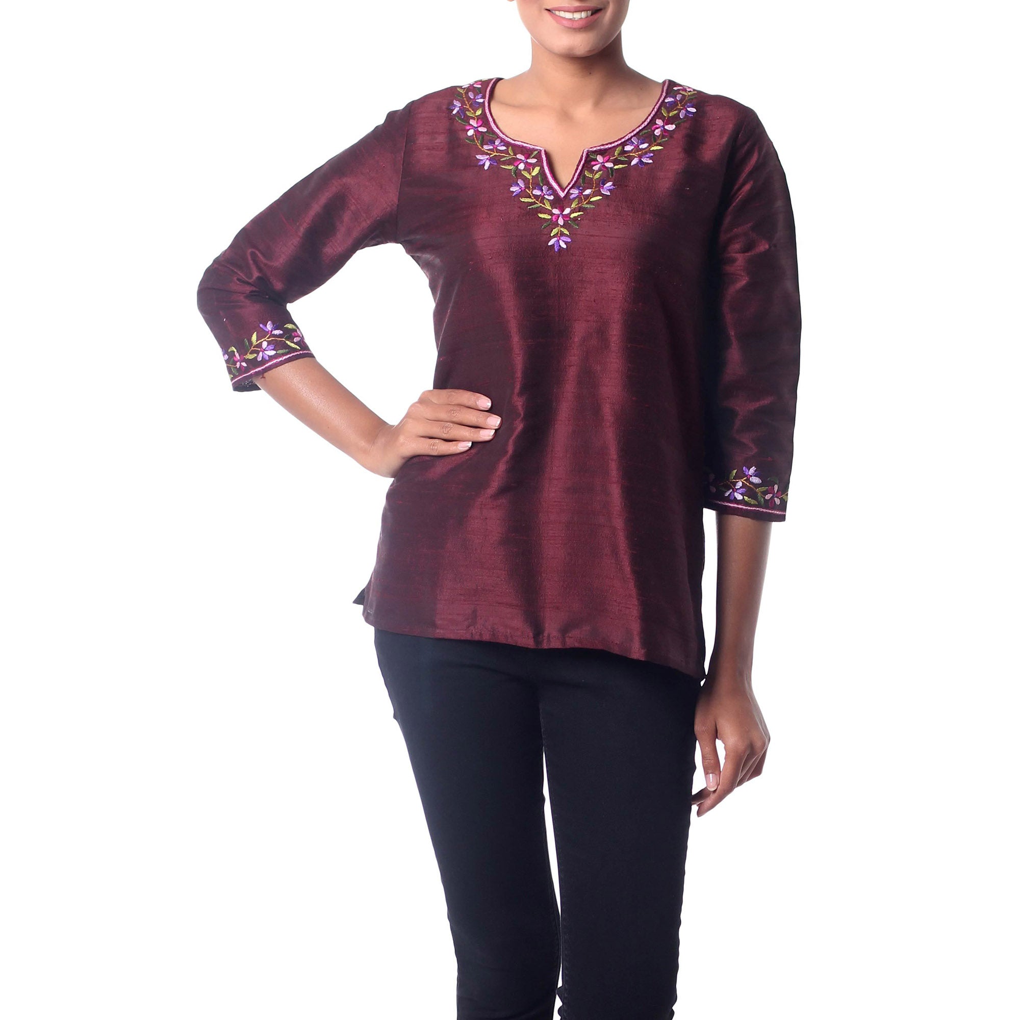 Premium Multicolor Silk Tunic - Handcrafted Elegance