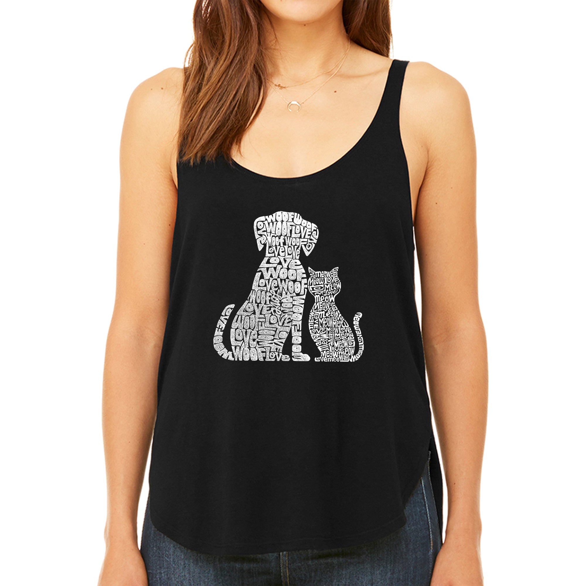 Premium Women's Word Art Flowy Tank Top - Dogs & Cats Design