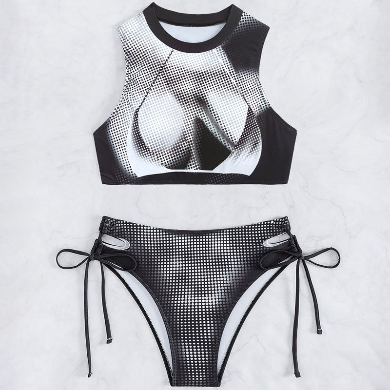 Ultimate Athletic Dot Print Cut-Out Bikini Set | Sporty & Stylish