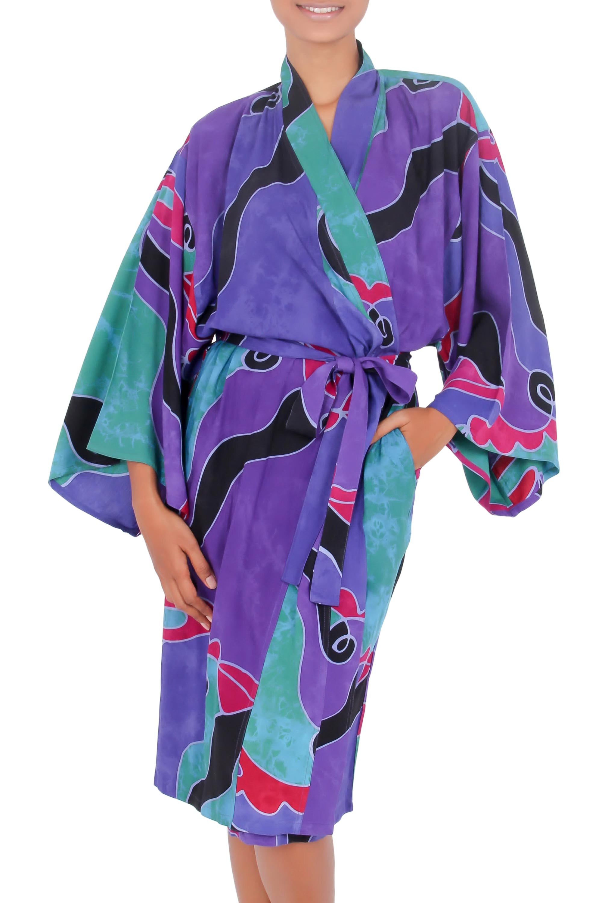 Premium Turquoise Ocean Batik Robe for Women