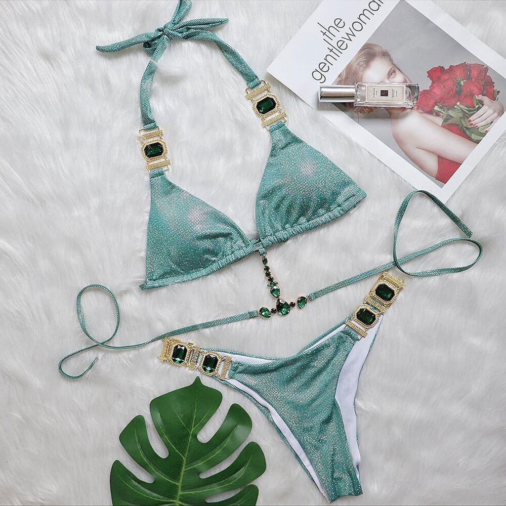 Premium Glamour Crystal-Trimmed Brazilian Bikini Set