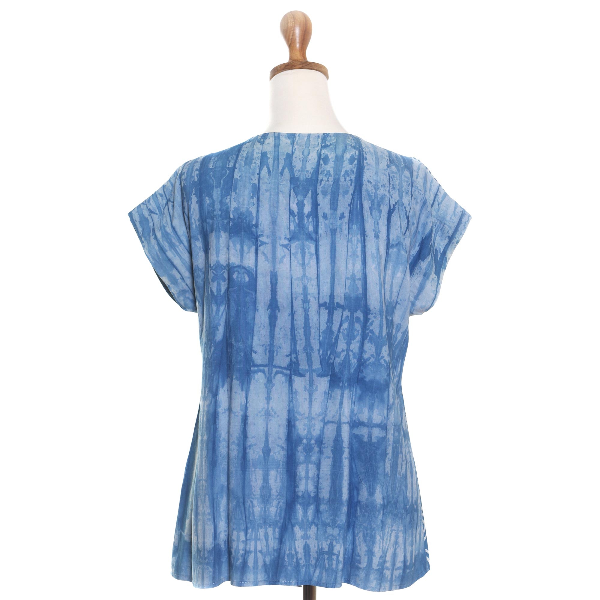 Premium Asymmetric Ocean Tie-Dye Cotton Blouse - Handcrafted in Bali