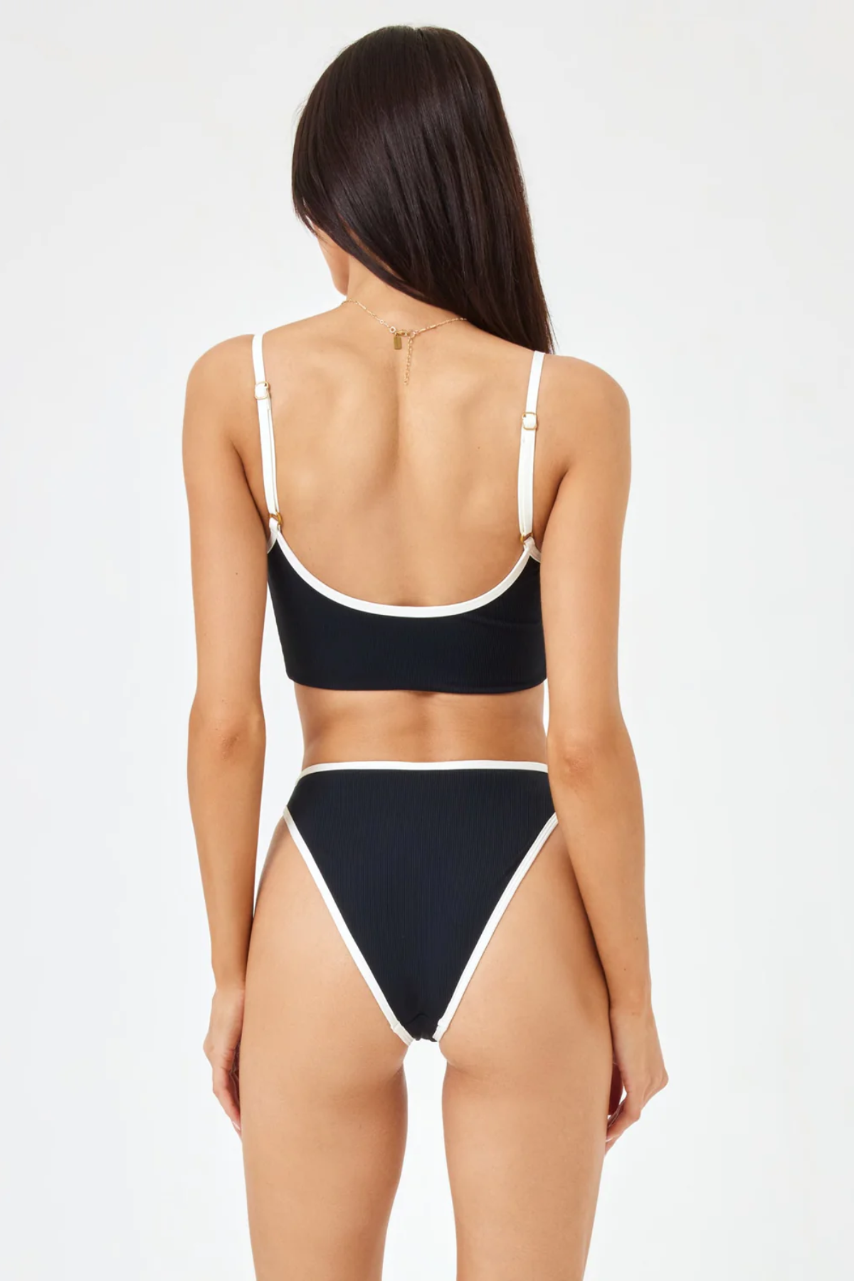 Premium L*Space Nora High-Waist Bikini Bottom - Black/Cream