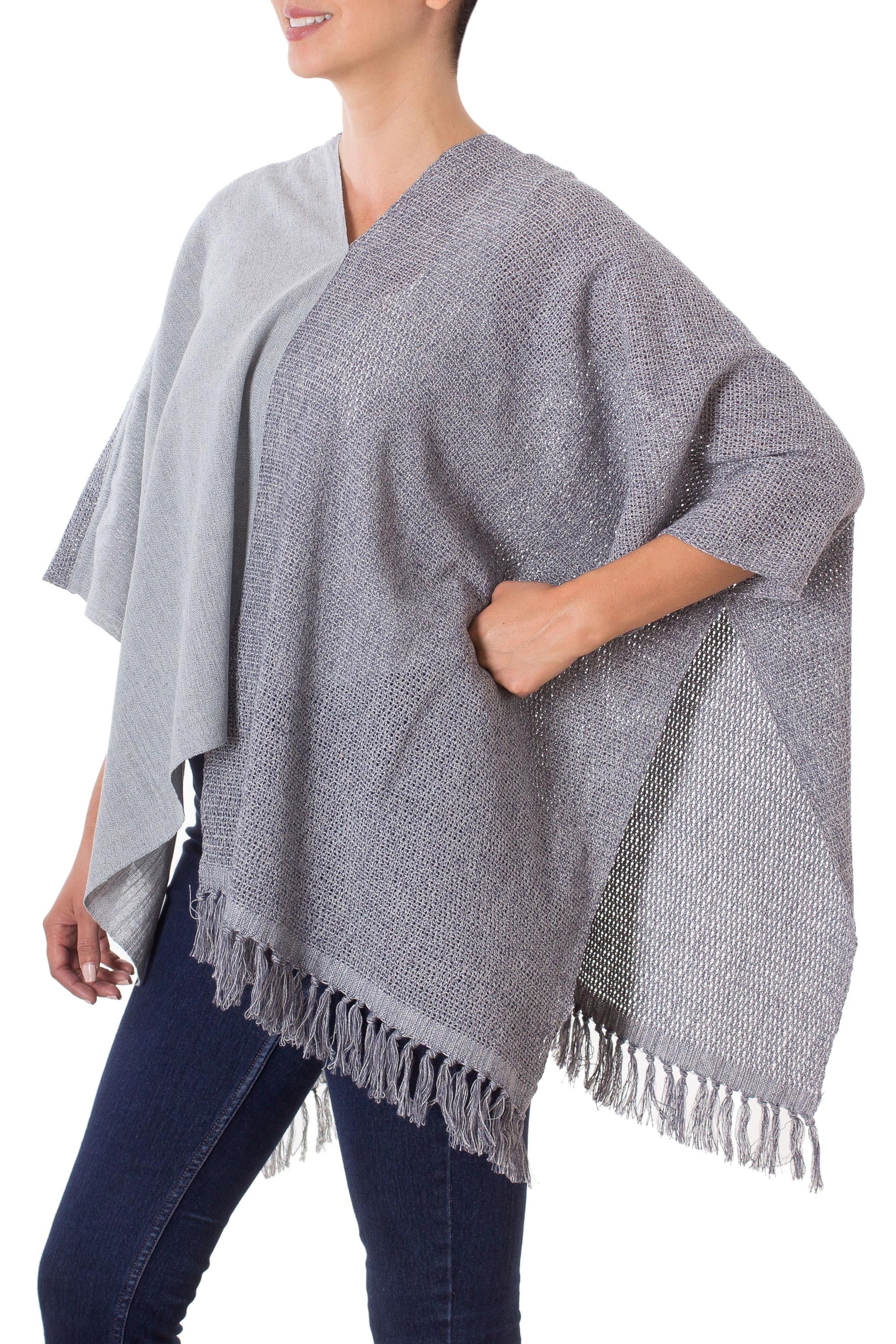 Premium Guatemalan Handwoven Poncho - Natural & Recycled Cotton