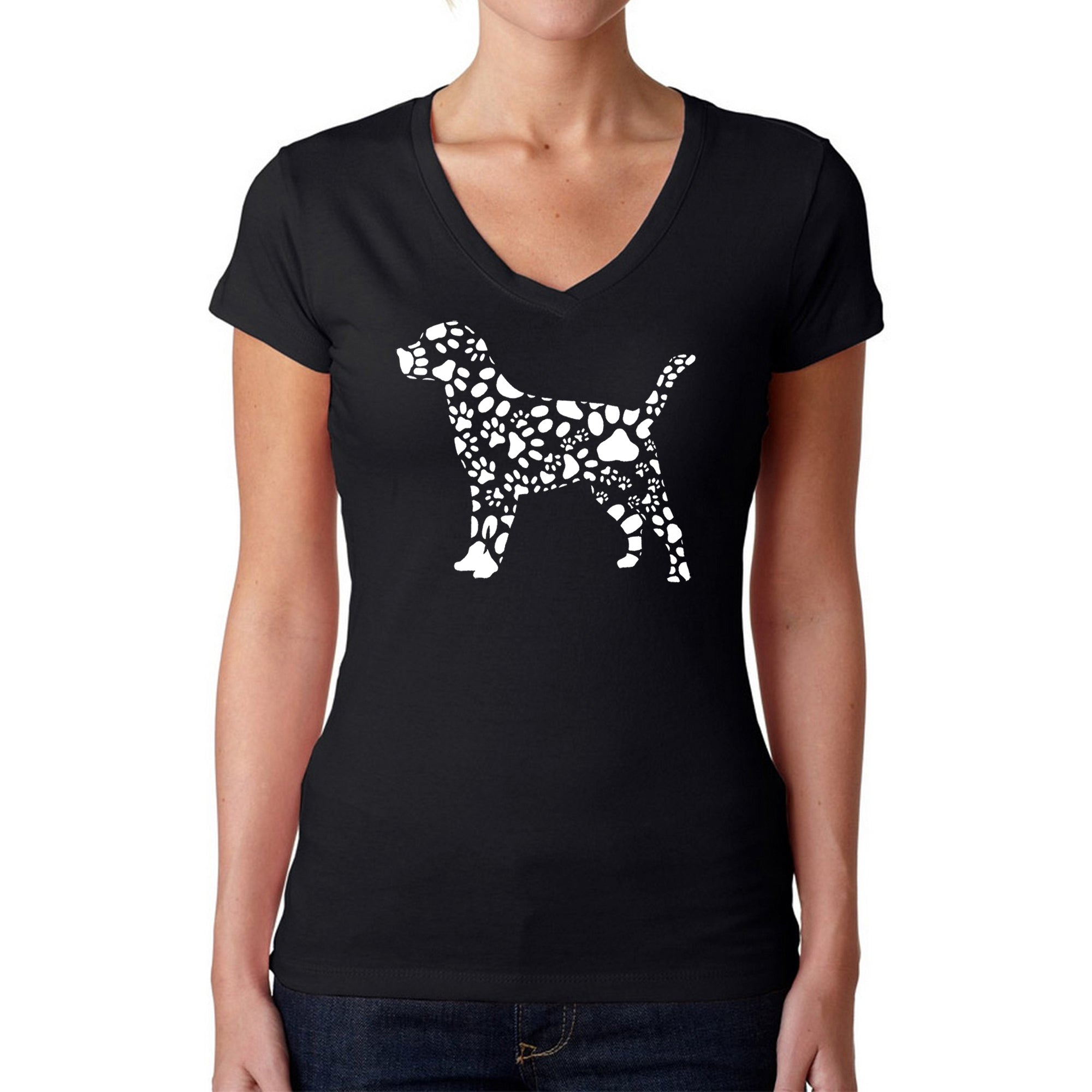 Premium Dog Paw Prints - Women's Ultimate Word Art V-Neck Tee