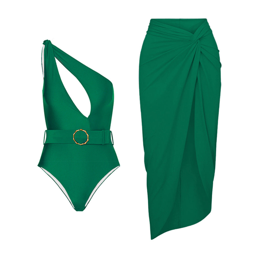 Ultimate Brazilian One-Shoulder Swimsuit with Cover-Up Skirt