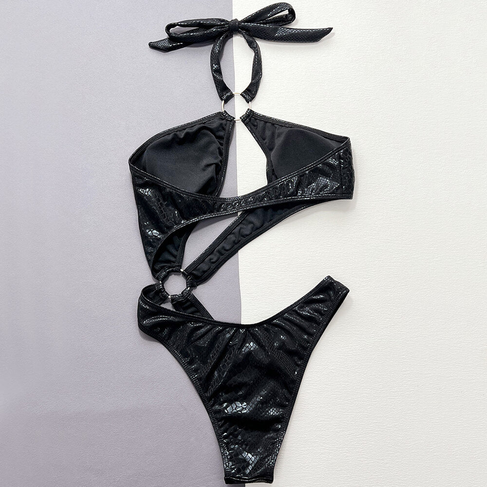 Ultimate Vegan Leather Cutout Monokini - High-Leg Brazilian Swimsuit