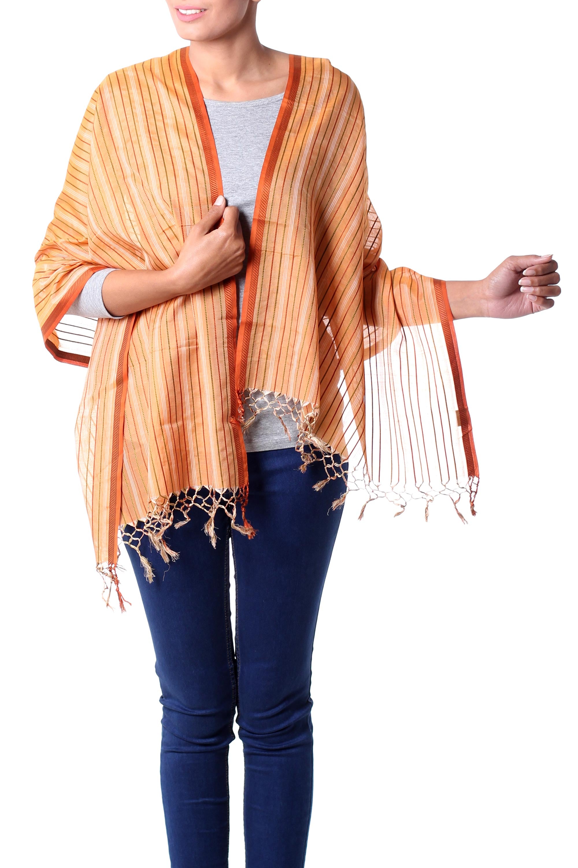 Premium India Sunset Silk & Cotton Shawl - Handwoven Elegance