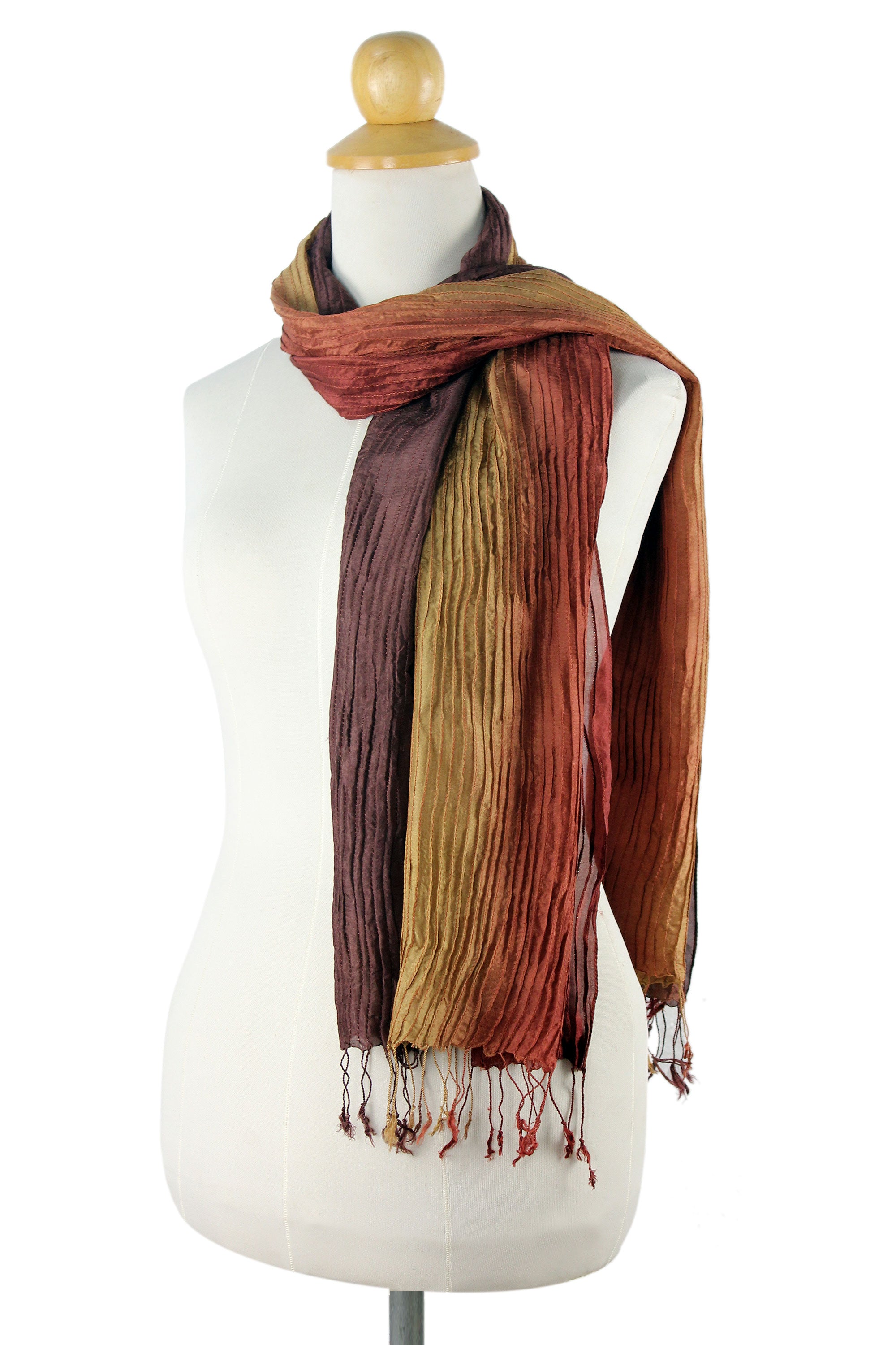 Premium Hand-Dyed Silk Scarf – Golden Brown Ombré from Thailand