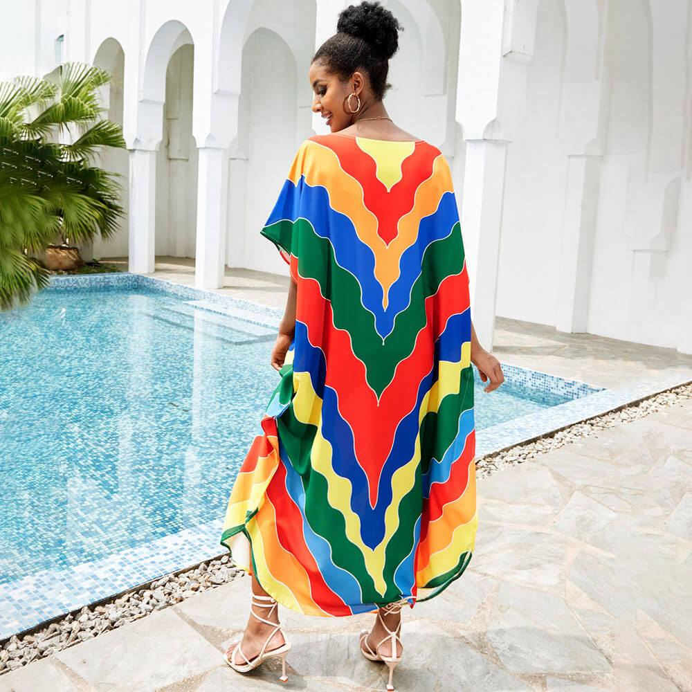 Premium Rainbow Chevron Maxi Dress | Ultimate Brazilian Caftan Cover Up