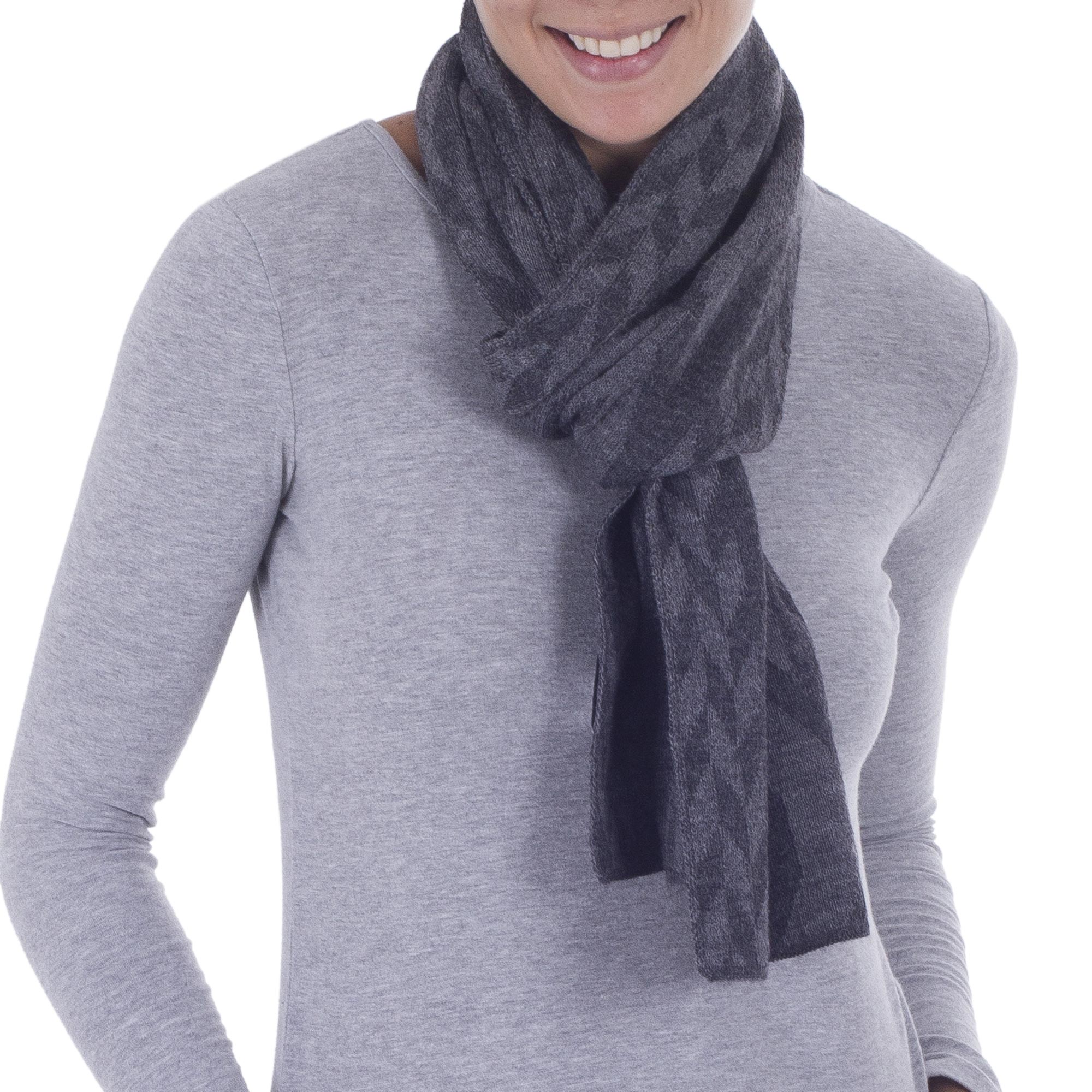 Premium Andean Alpaca Blend Scarf in Dolphin Grey & Slate