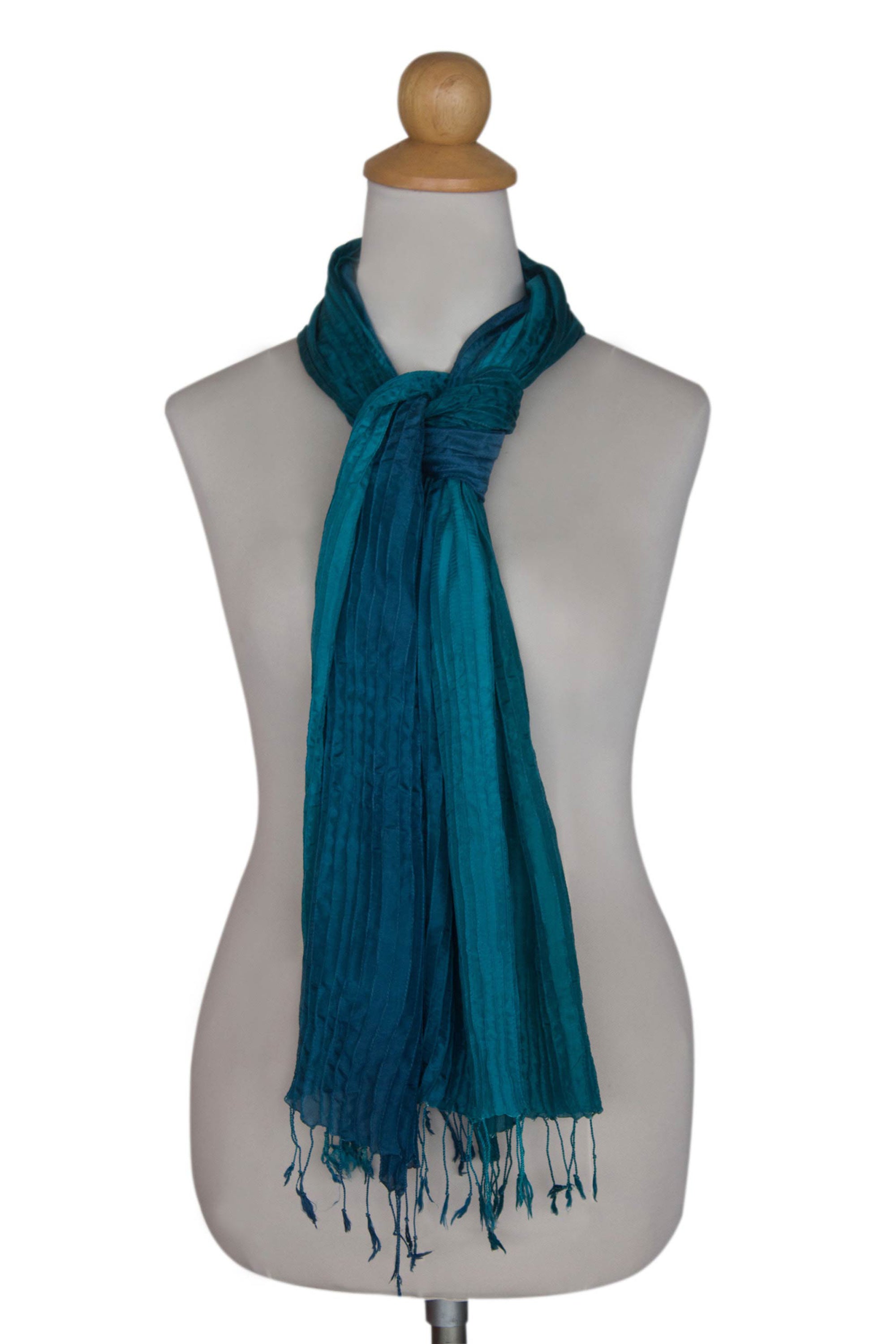 Premium Hand-Dyed Aqua Turquoise Silk Scarf with Ombré Elegance