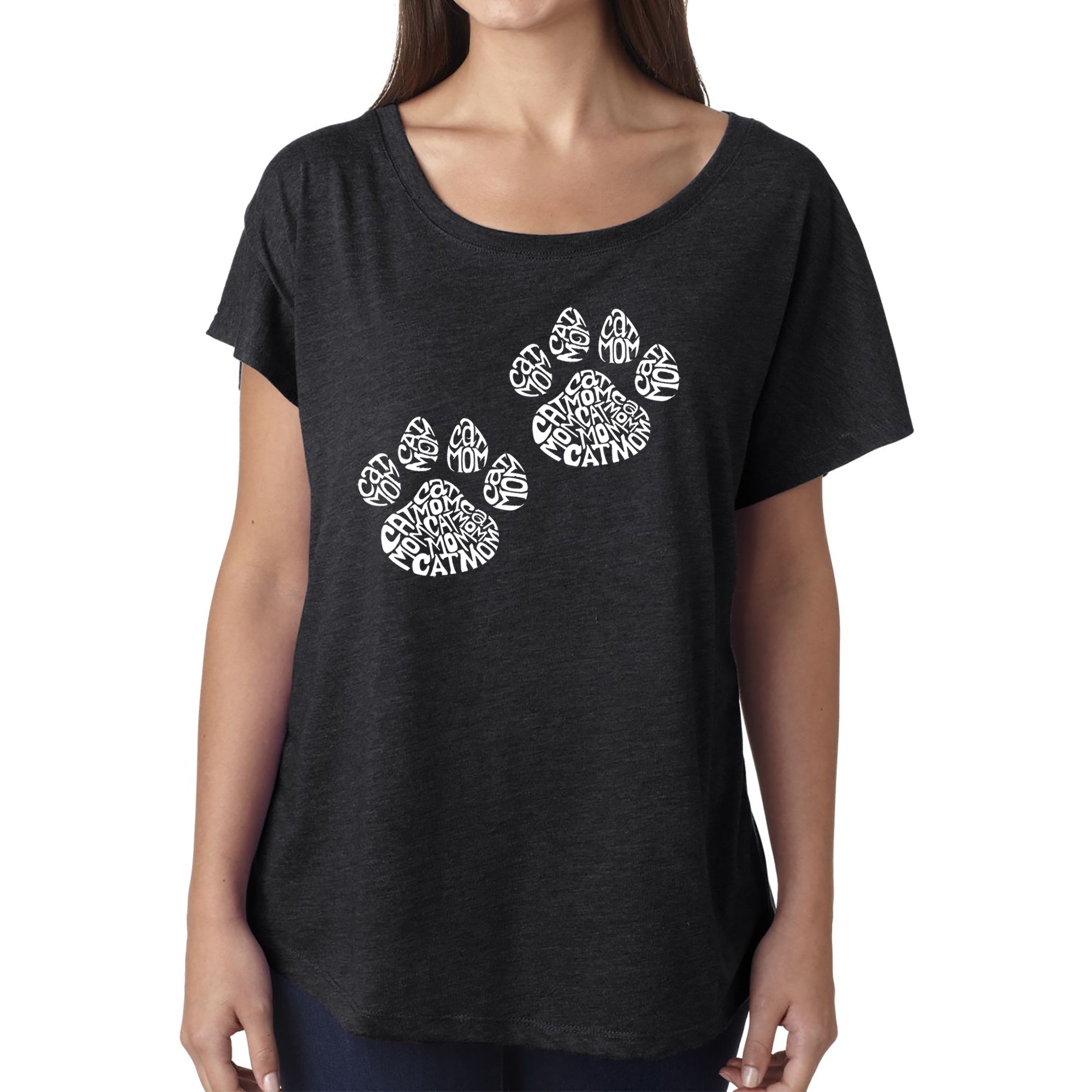 Premium Cat Mom Tee - Women's Loose Fit Dolman Cut Word Art Shirt