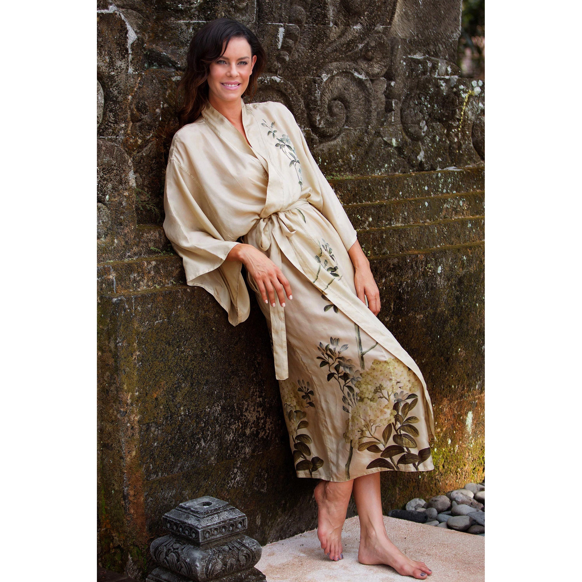 Premium Azure Blossoms Silk Robe - Ultimate Luxury