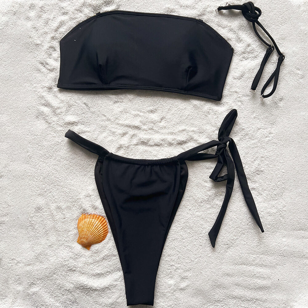 Premium Black Twist Bandeau Brazilian Bikini Set