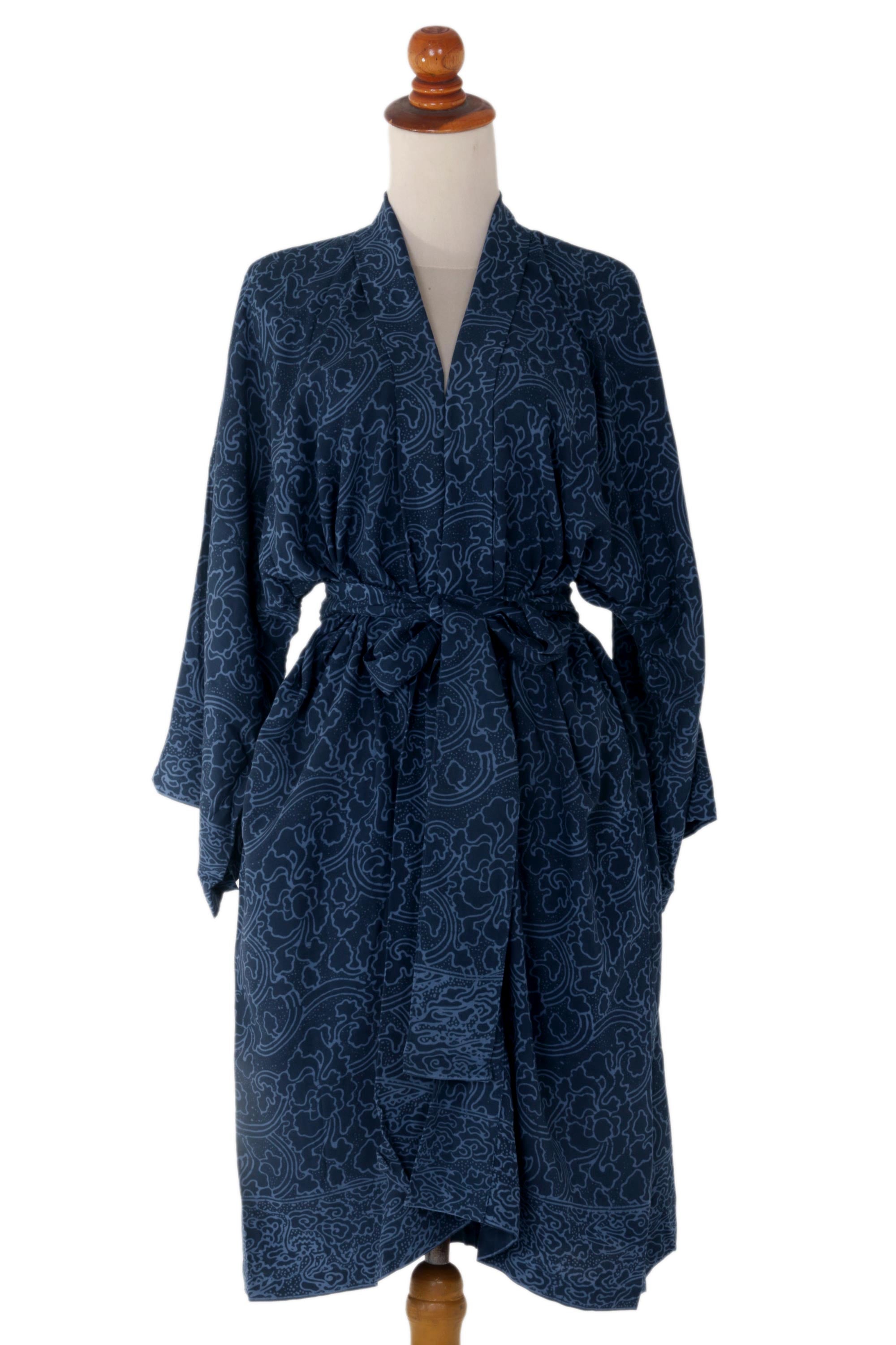 Premium Indigo Garden Batik Robe – Handcrafted in Bali