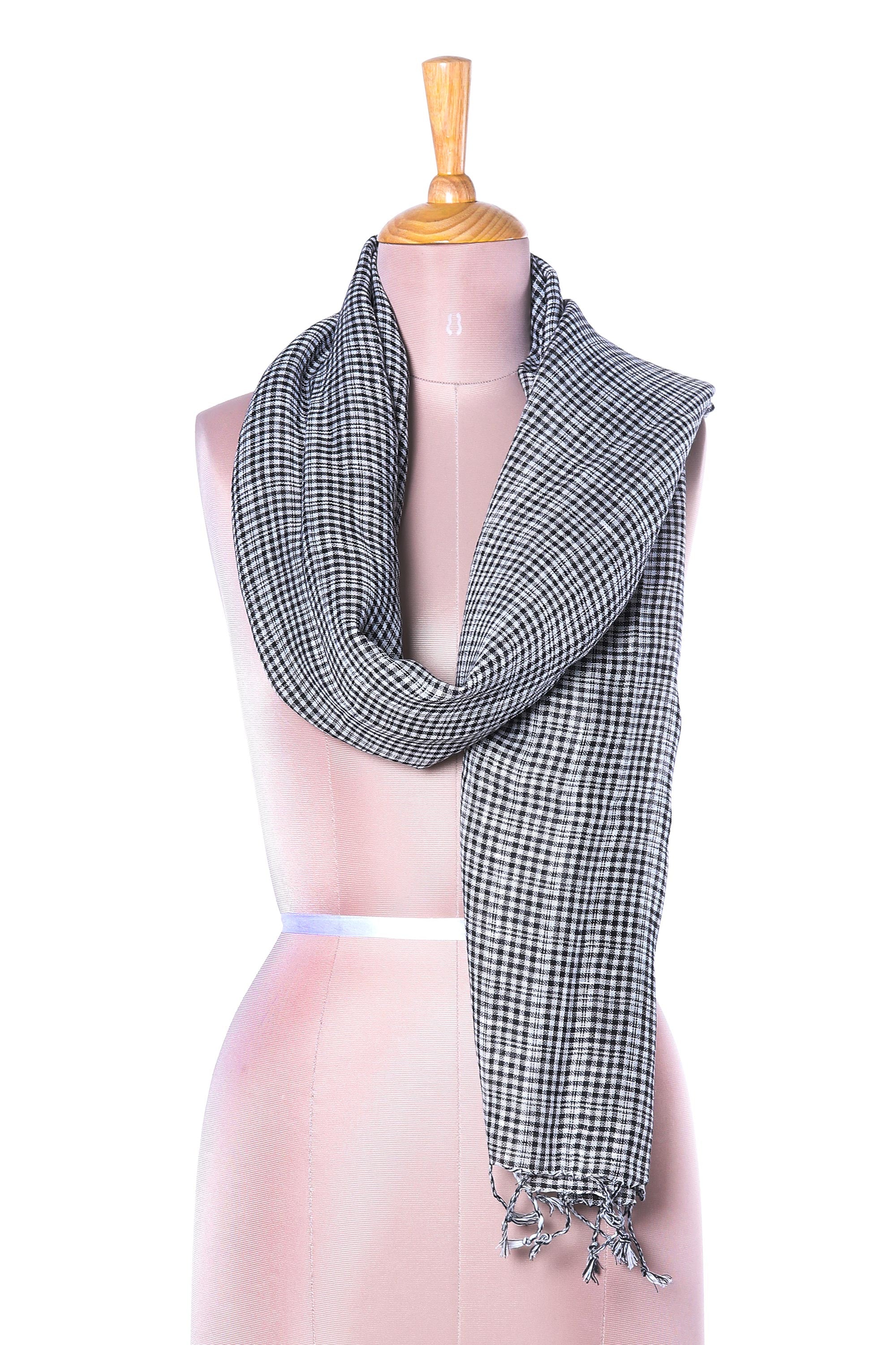 Premium Black Linen Wrap Scarf - Handwoven Elegance from India