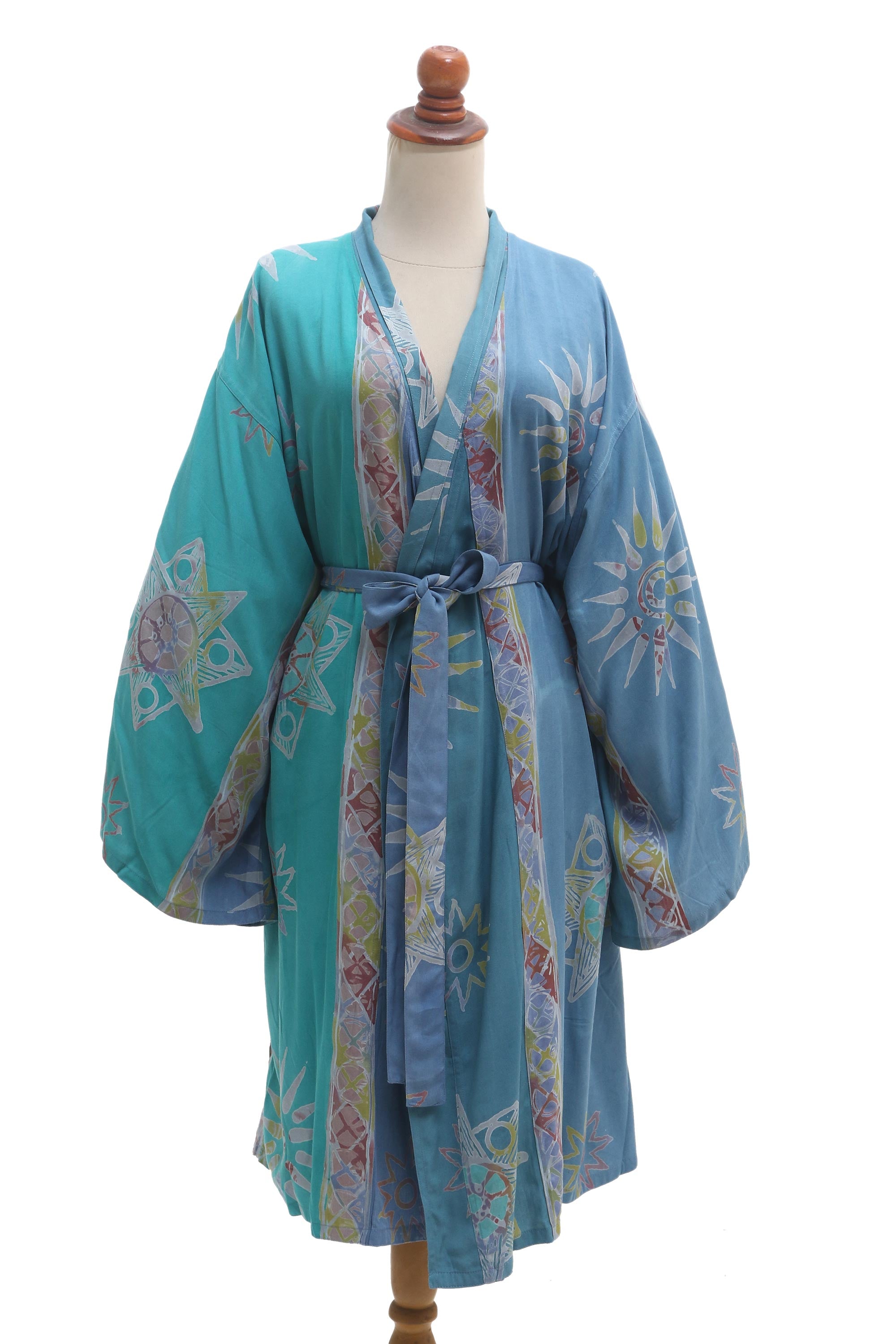 Premium Hand-Stamped Batik Rayon Spa Robe from Bali - Ultimate Comfort