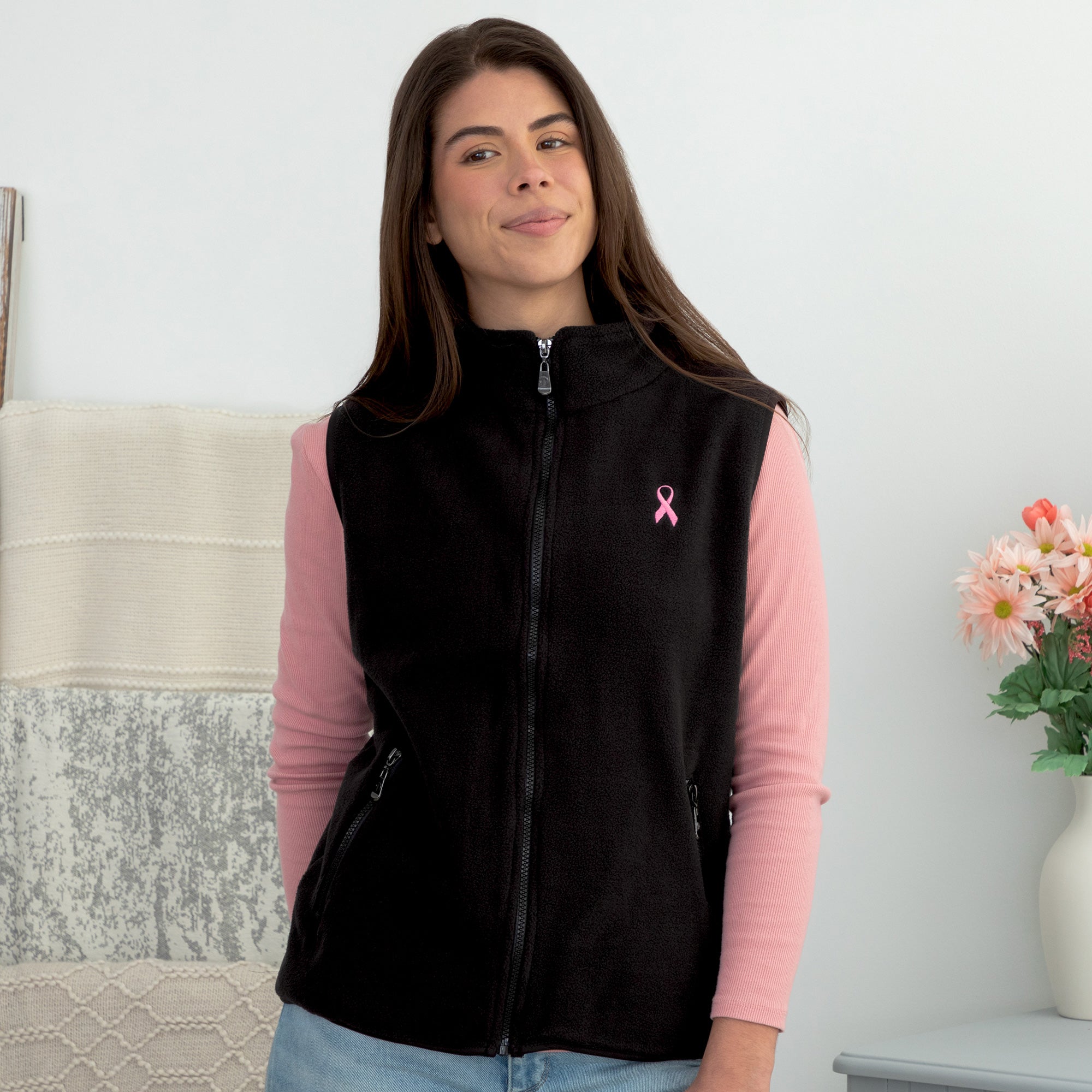 Premium Pink Ribbon Fleece Vest - Support Breast Cancer Awareness