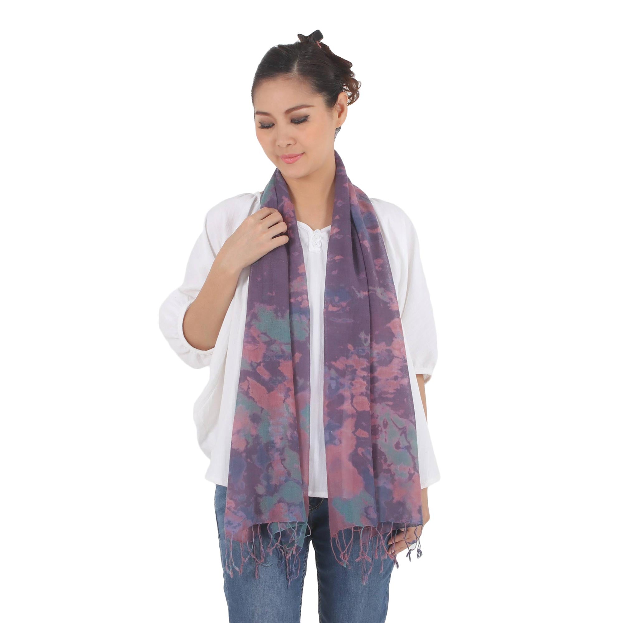 Premium Handcrafted Tie-Dye Cotton Scarf – Vibrant Pink & Purple