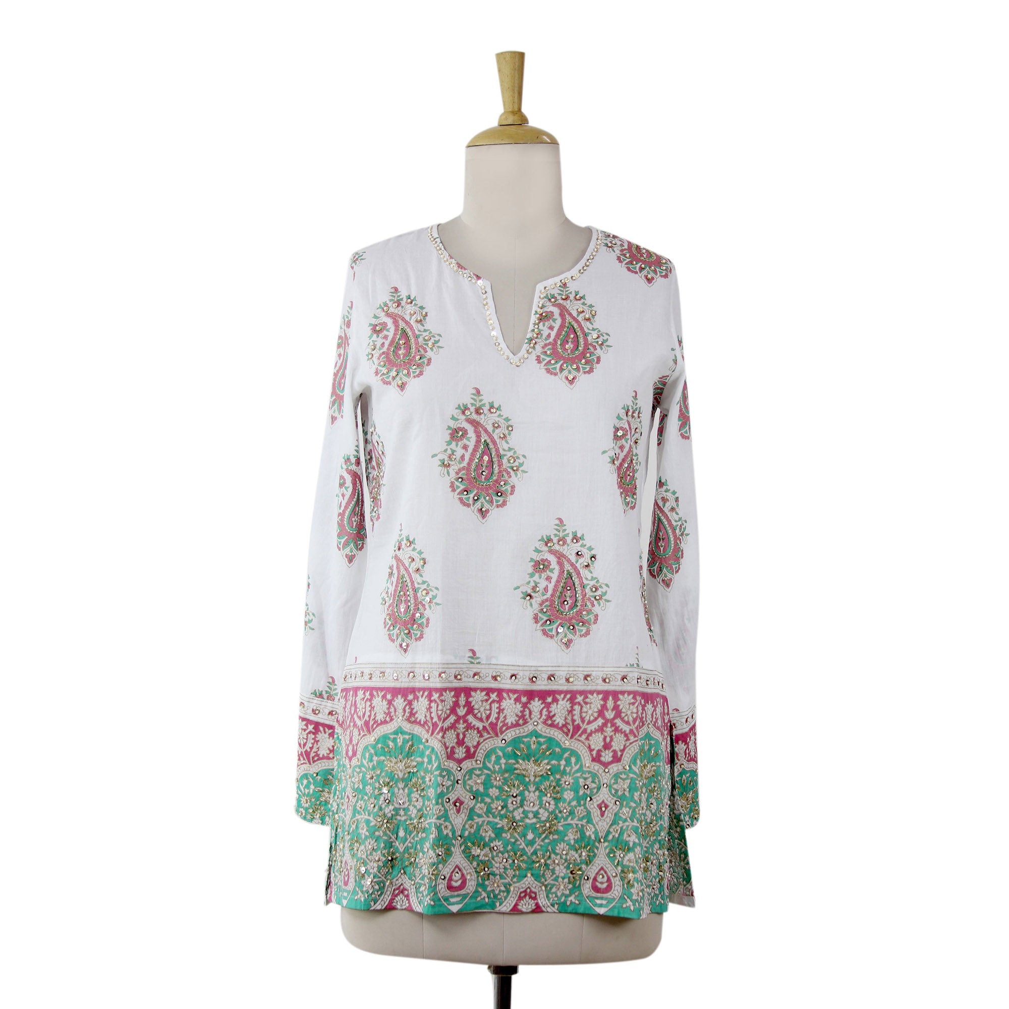 Premium Handcrafted Jaipur Cotton Tunic with Beaded Elegance