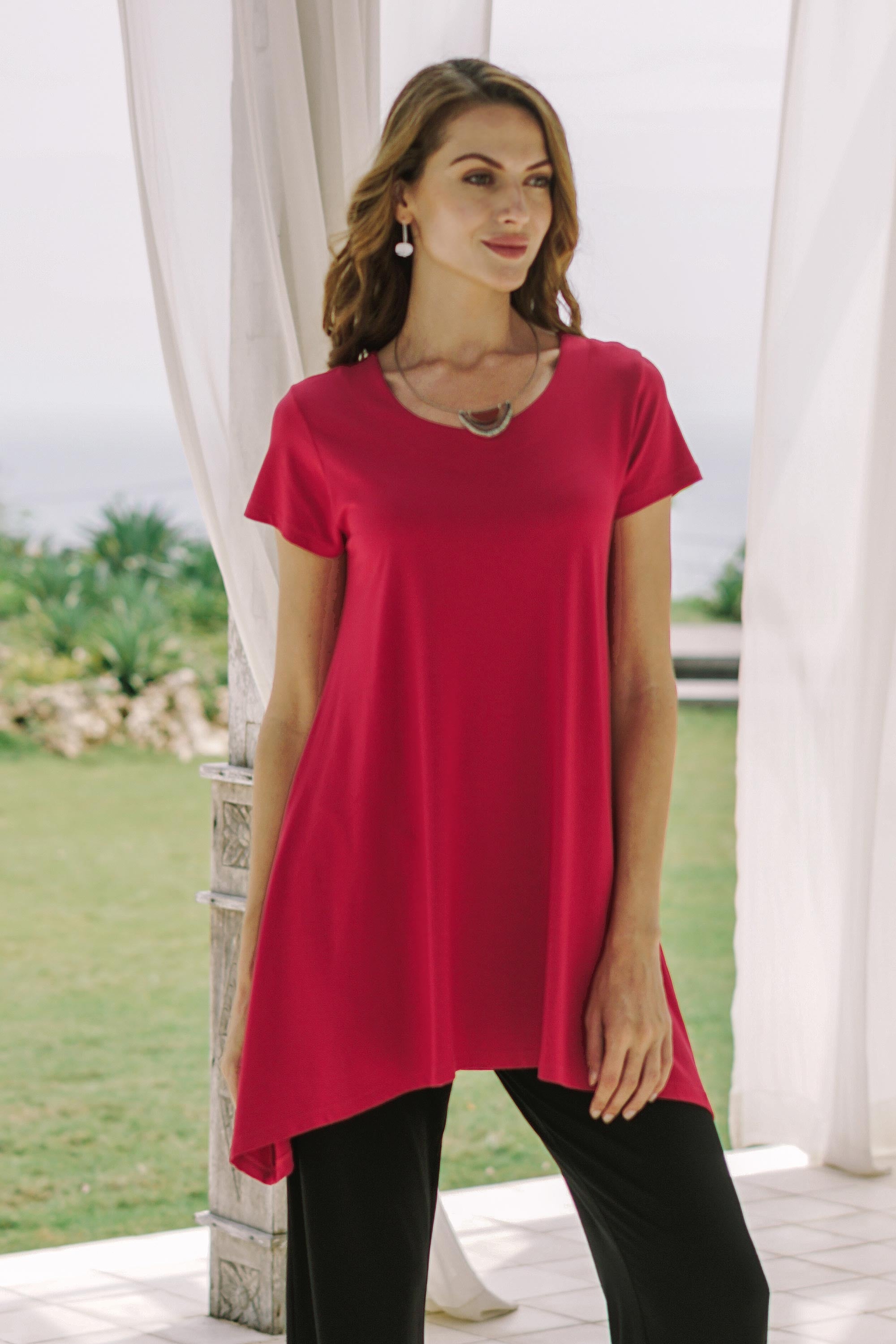 Premium Blooming Orchid Modal Tunic – Handmade in Bali