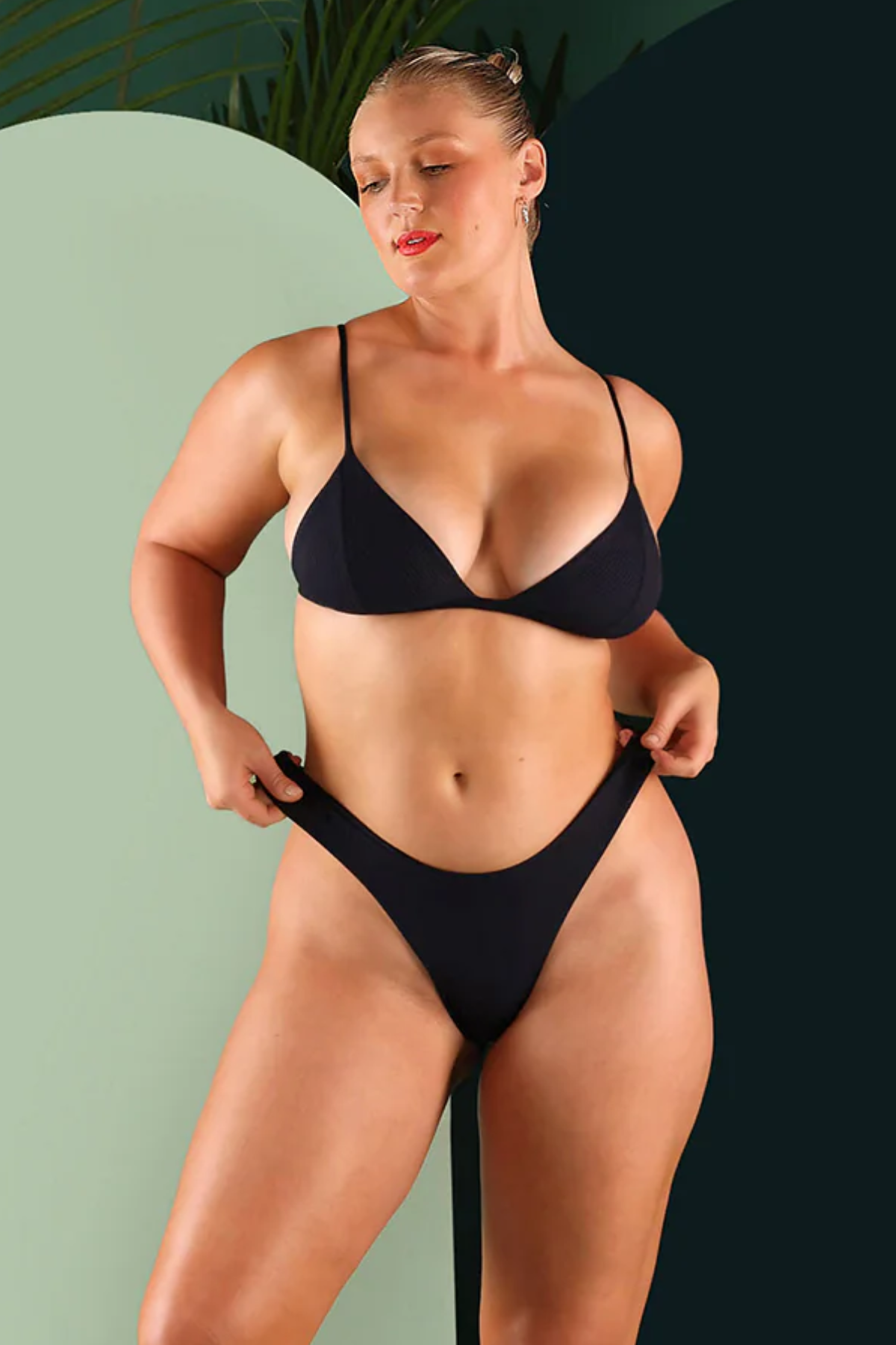 Premium Bromelia Valentina Ribbed Swimwear Top - Midnight Black