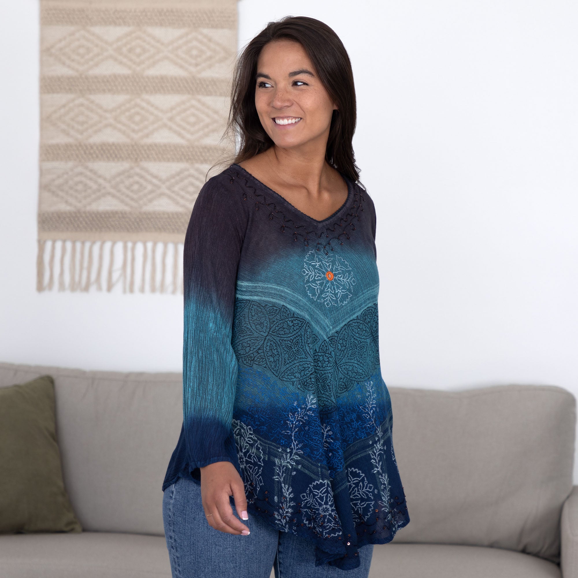 Premium Earth & Sky Long Sleeve Tunic | Fair Trade & Handmade