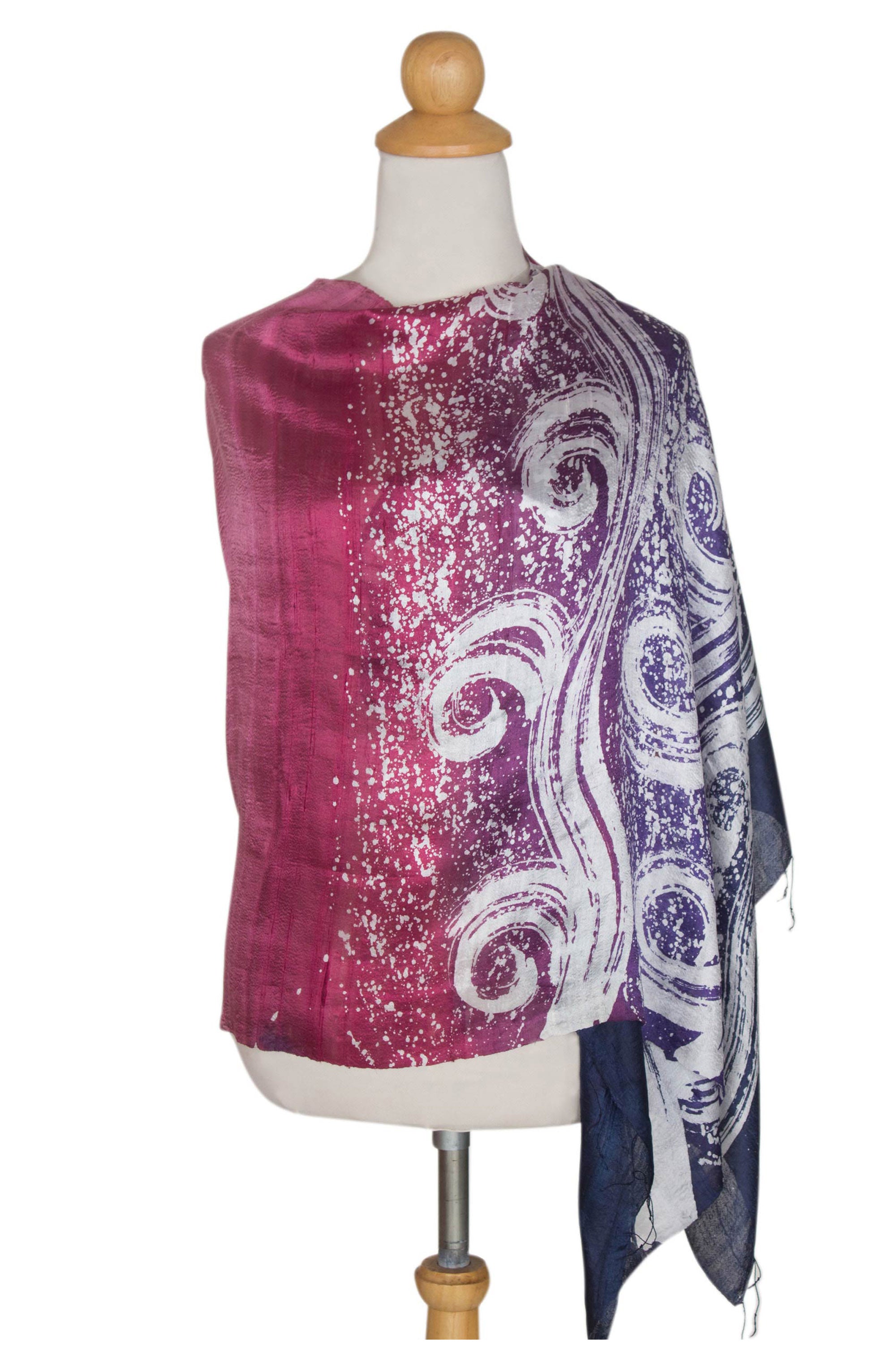 Premium Ocean Hyacinth Hand-Painted Silk Batik Shawl - Ultimate Luxury