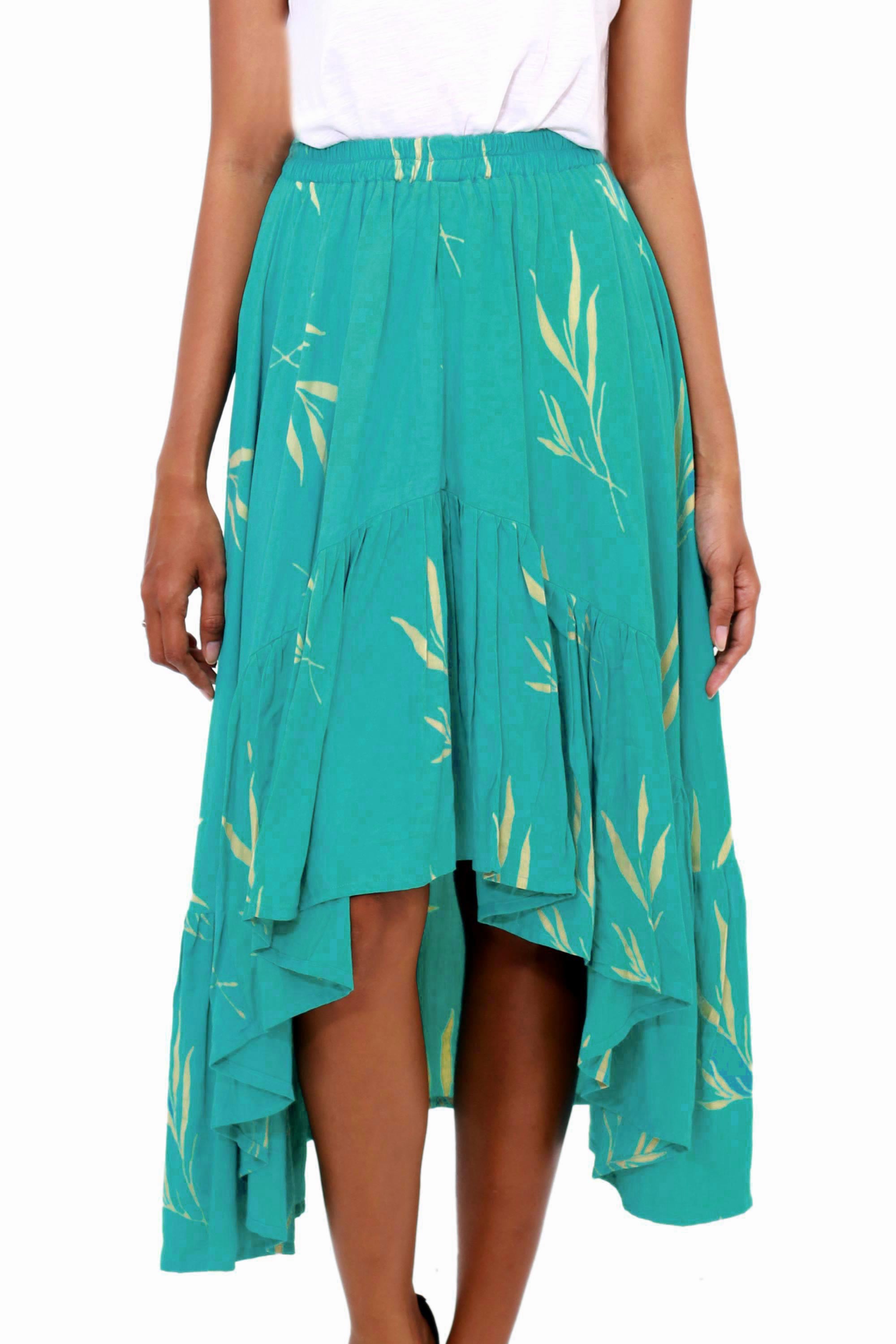 Premium Balinese Breeze Skirt: Turquoise & Lemon Batik Rayon