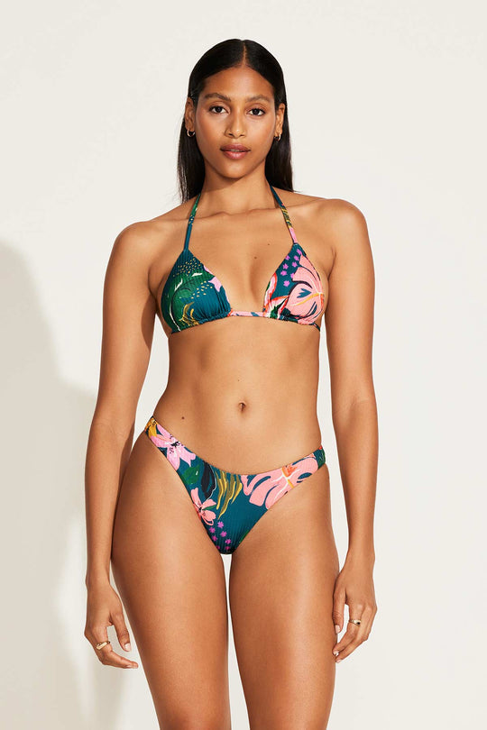 Premium Vitamin A California High-Leg Swim Bottom - Painted Jungle Design