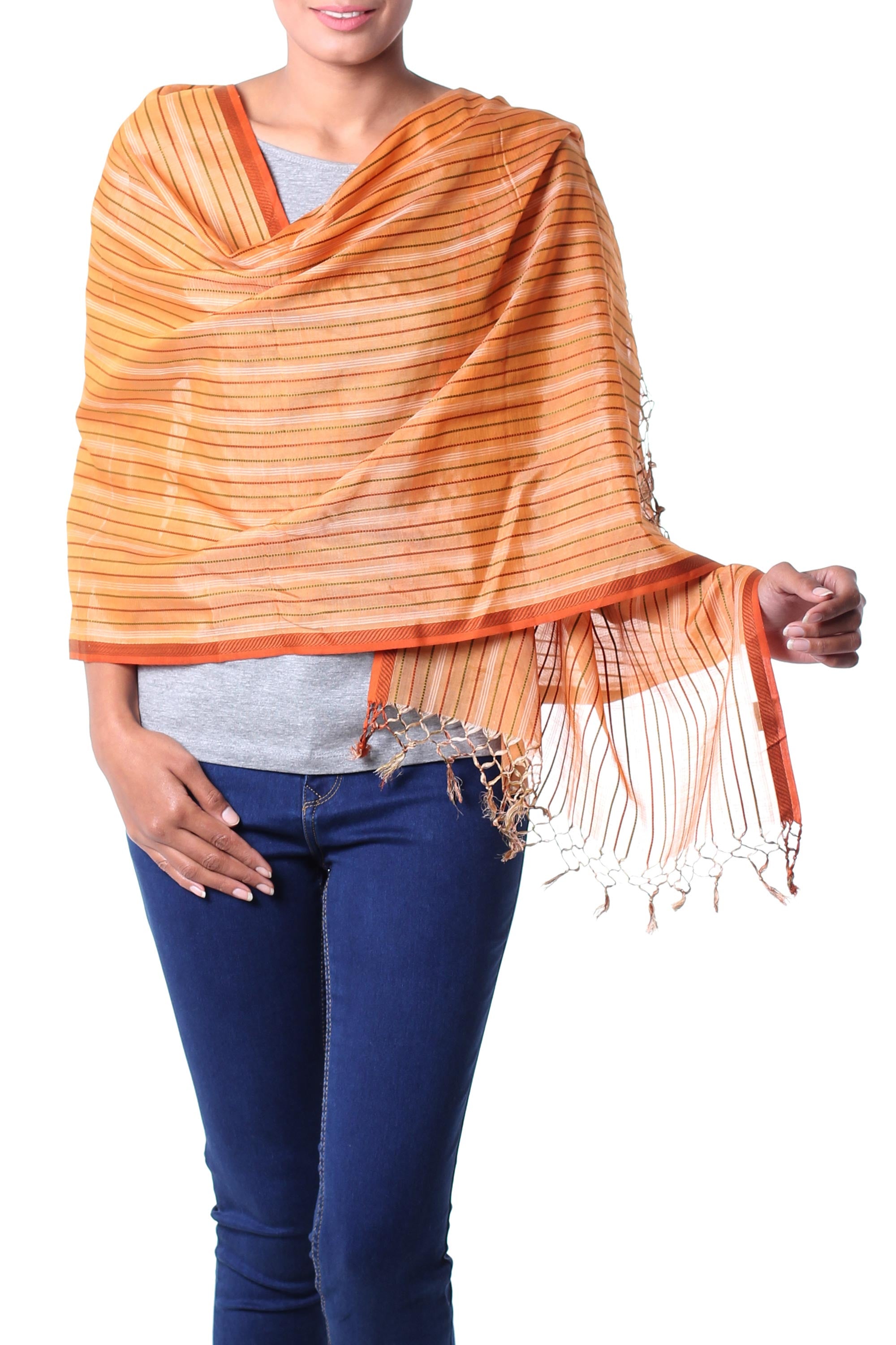 Premium India Sunset Silk & Cotton Shawl - Handwoven Elegance