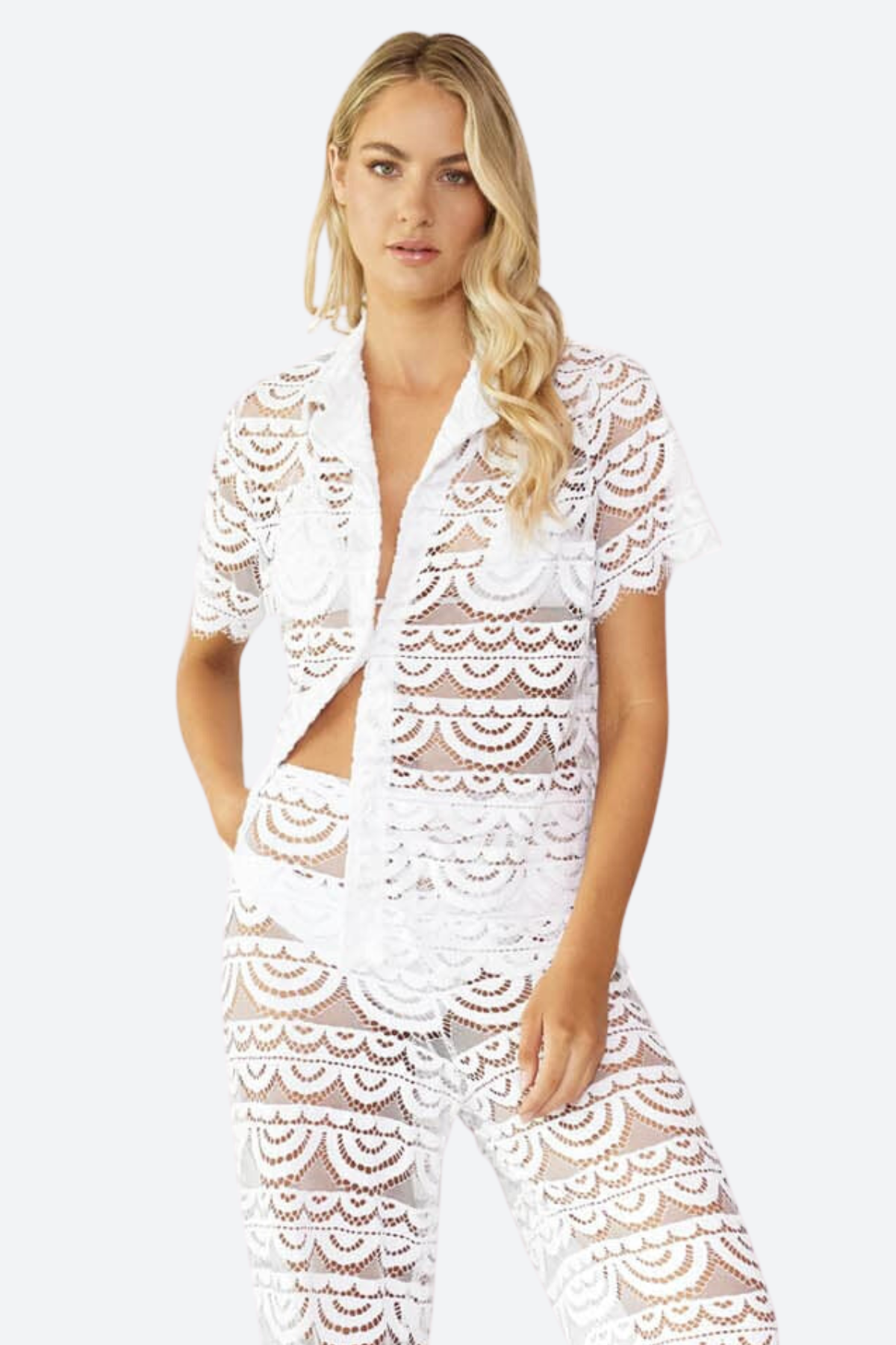 Premium Water Lily Lace Button-Up Top by PQ Swim