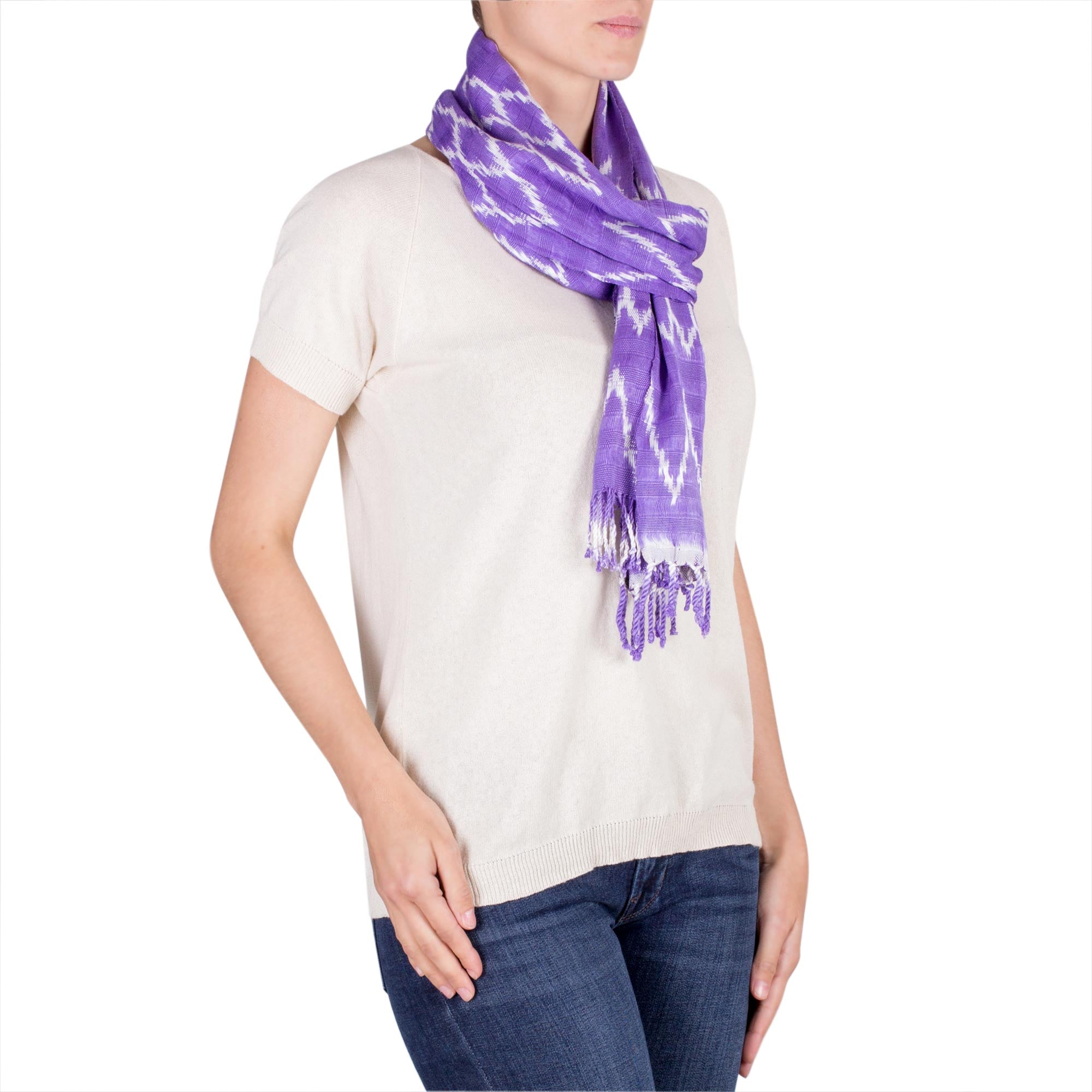 Premium Handwoven Lilac Cotton Scarf - Organic Dye & Artisan Crafted