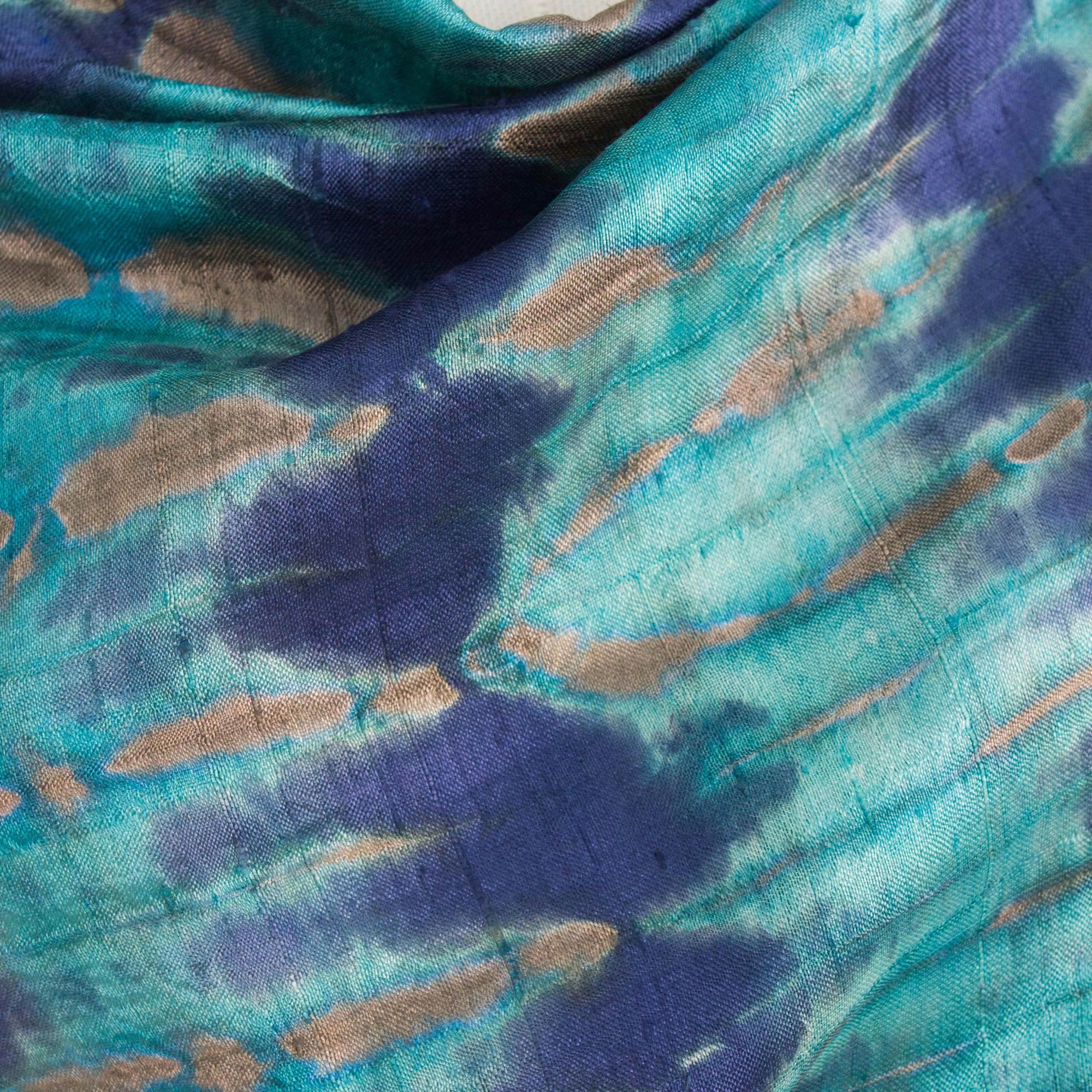 Premium Teal Reflecting Pools Silk Shawl - Thai Artisan Crafted Tie-Dye Elegance