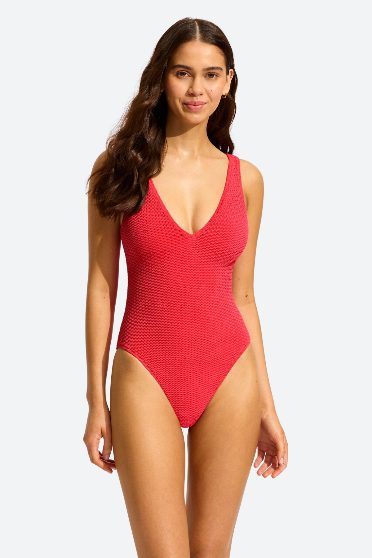 Premium Seafolly Deep V Neck One Piece Swimsuit - Chilli Red