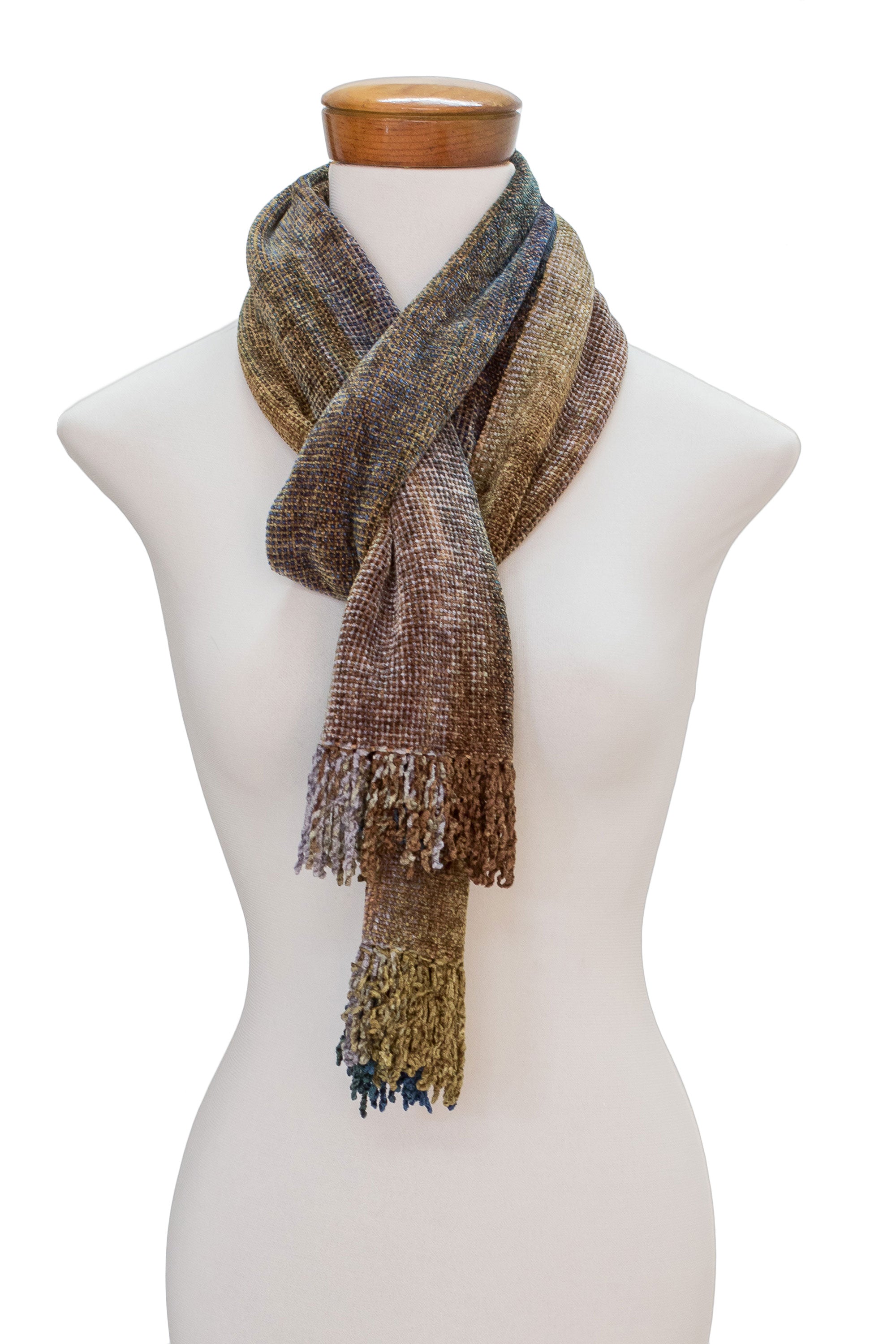 Premium Earth-Tone Rayon Chenille Scarf - Handwoven in Guatemala