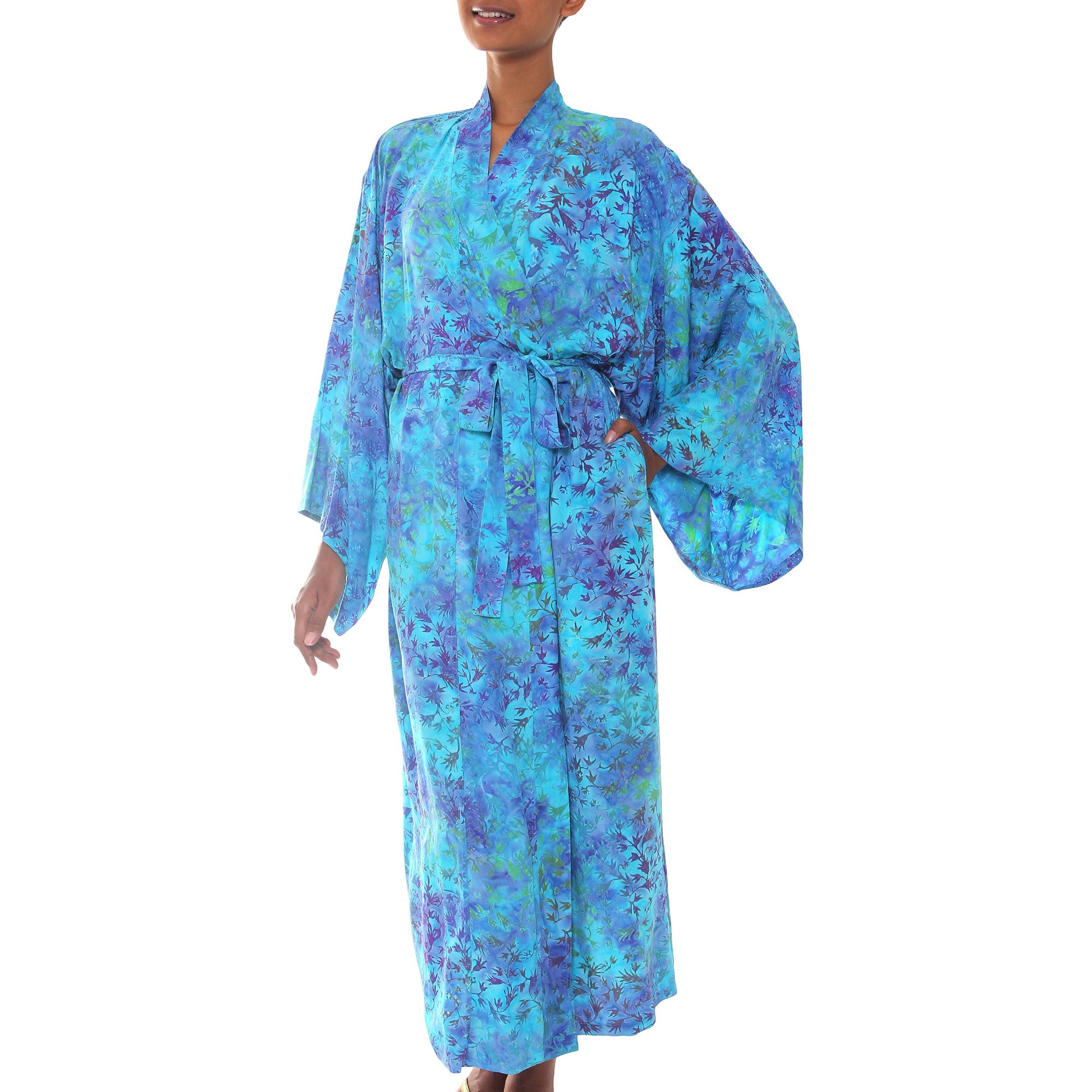 Premium Misty Garden Batik Robe - Handmade Elegance