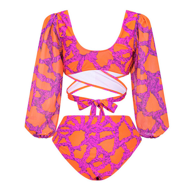 Ultimate Tropical Rope Print Wrap Bikini Set - High Waist & Bishop Sleeve Design