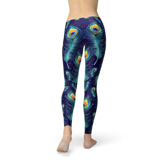 Premium Blue Peacock Feathers Active Leggings