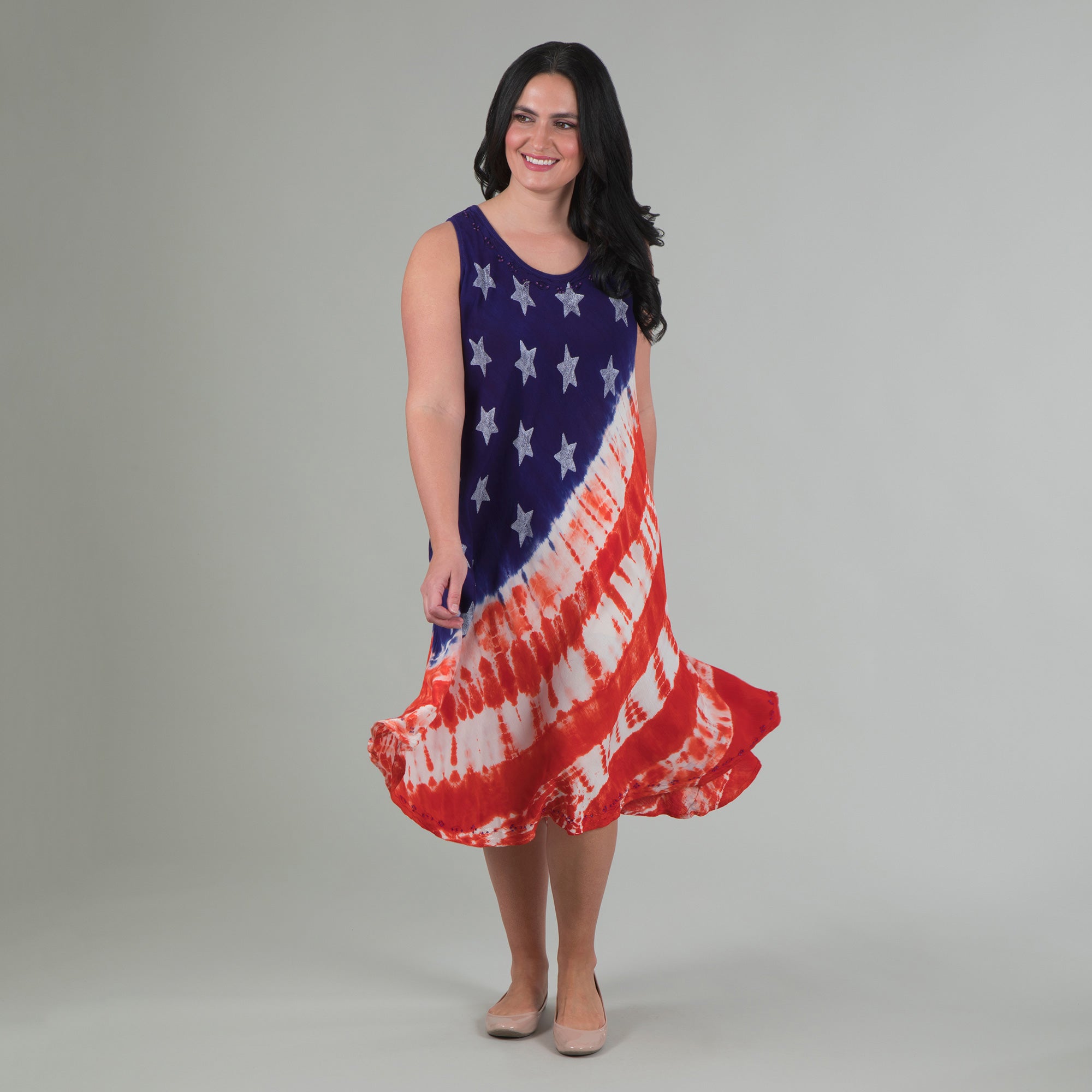 Premium Diagonal Stars & Stripes Sleeveless Maxi Dress