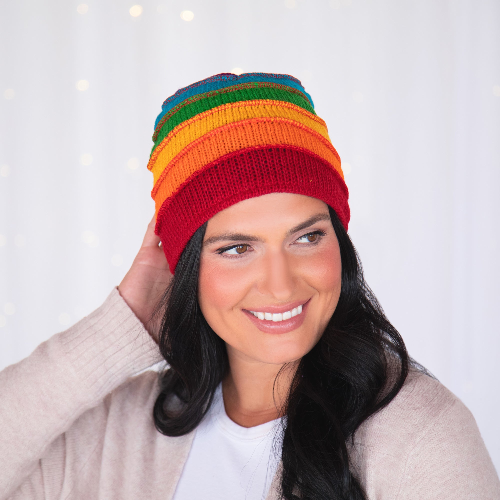 Premium Hand-Knit Rainbow Winter Hat